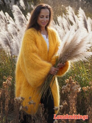 Off Orange Mohair Fuzzy Coat Thick Mohair HandKnitted Handmade by LanaKnittings