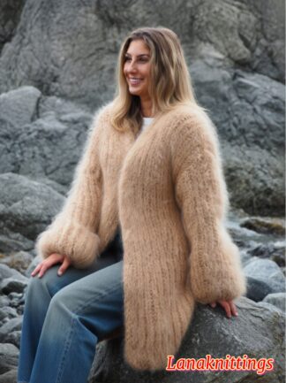 Camel Beige Mohair Fuzzy Coat Thick Mohair HandKnitted Handmade by LanaKnittings