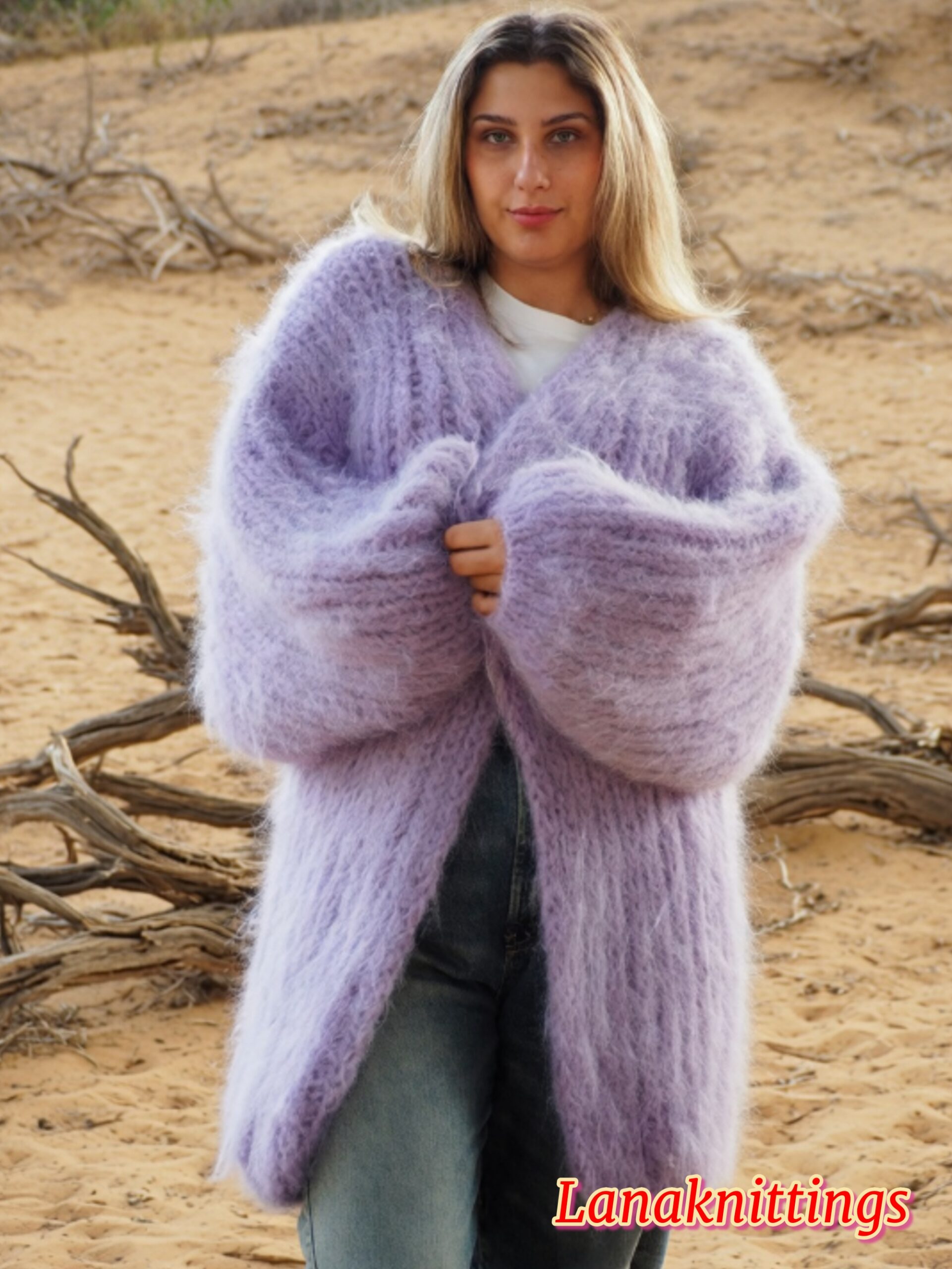 Lavander Mohair Fuzzy Coat Thick Mohair HandKnitted Handmade by LanaKnittings - Image 15