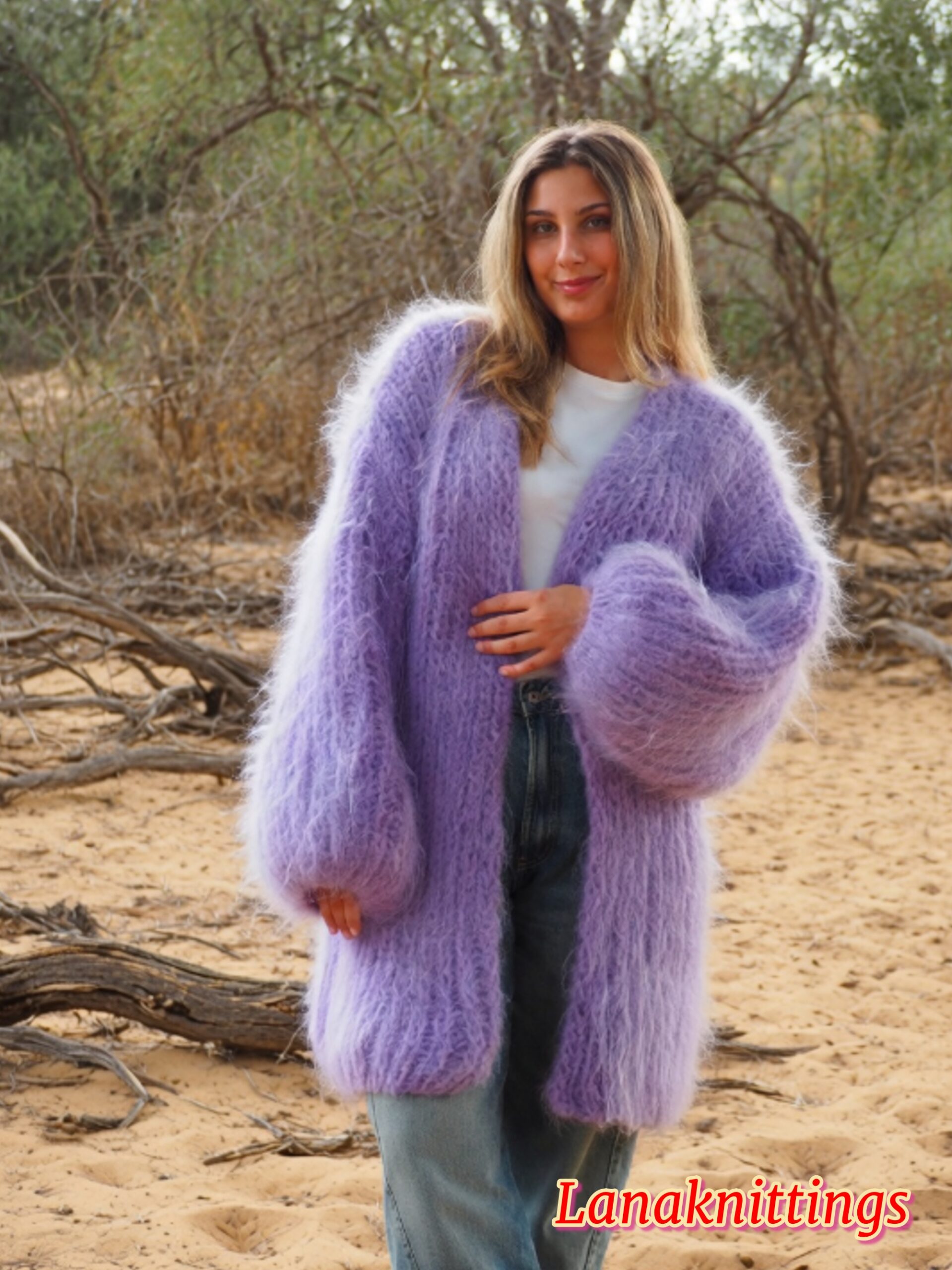 Lavander Mohair Fuzzy Coat Thick Mohair HandKnitted Handmade by LanaKnittings - Image 11