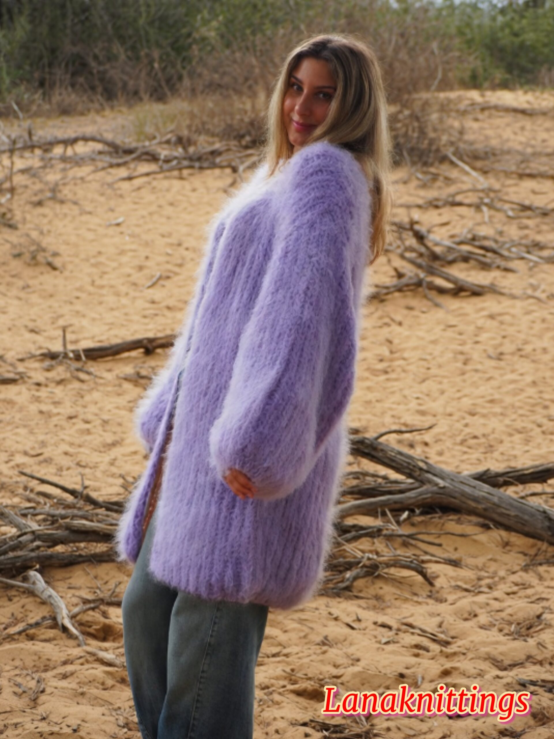 Lavander Mohair Fuzzy Coat Thick Mohair HandKnitted Handmade by LanaKnittings - Image 16