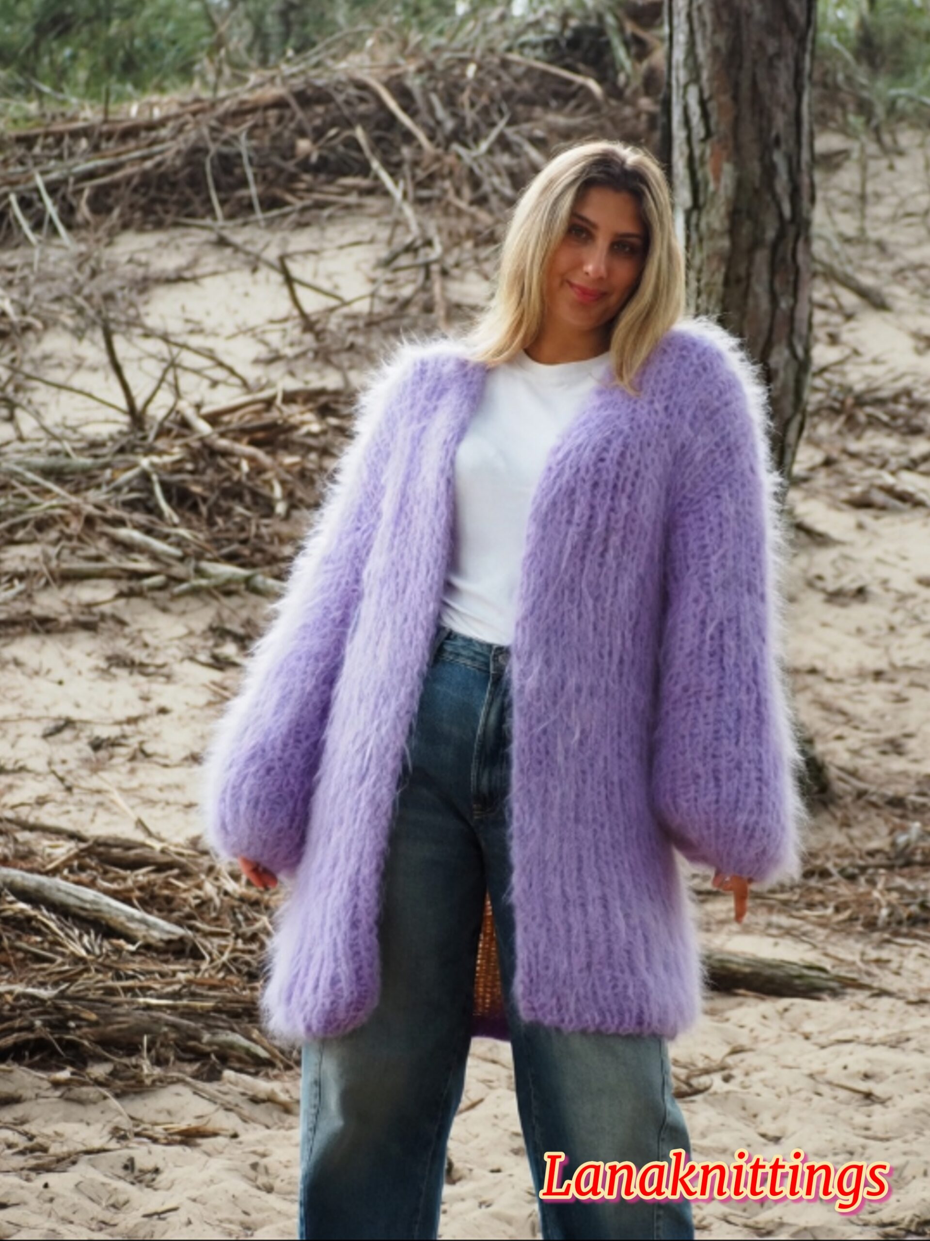 Lavander Mohair Fuzzy Coat Thick Mohair HandKnitted Handmade by LanaKnittings - Image 6