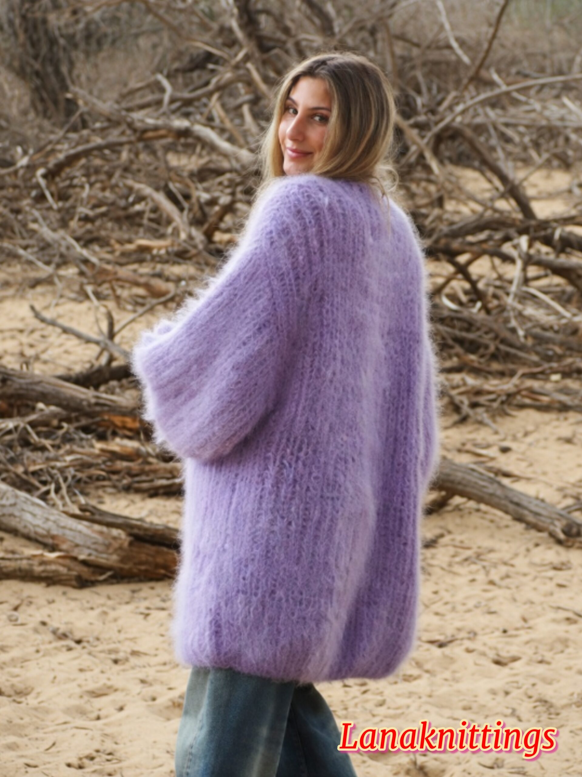 Lavander Mohair Fuzzy Coat Thick Mohair HandKnitted Handmade by LanaKnittings - Image 7