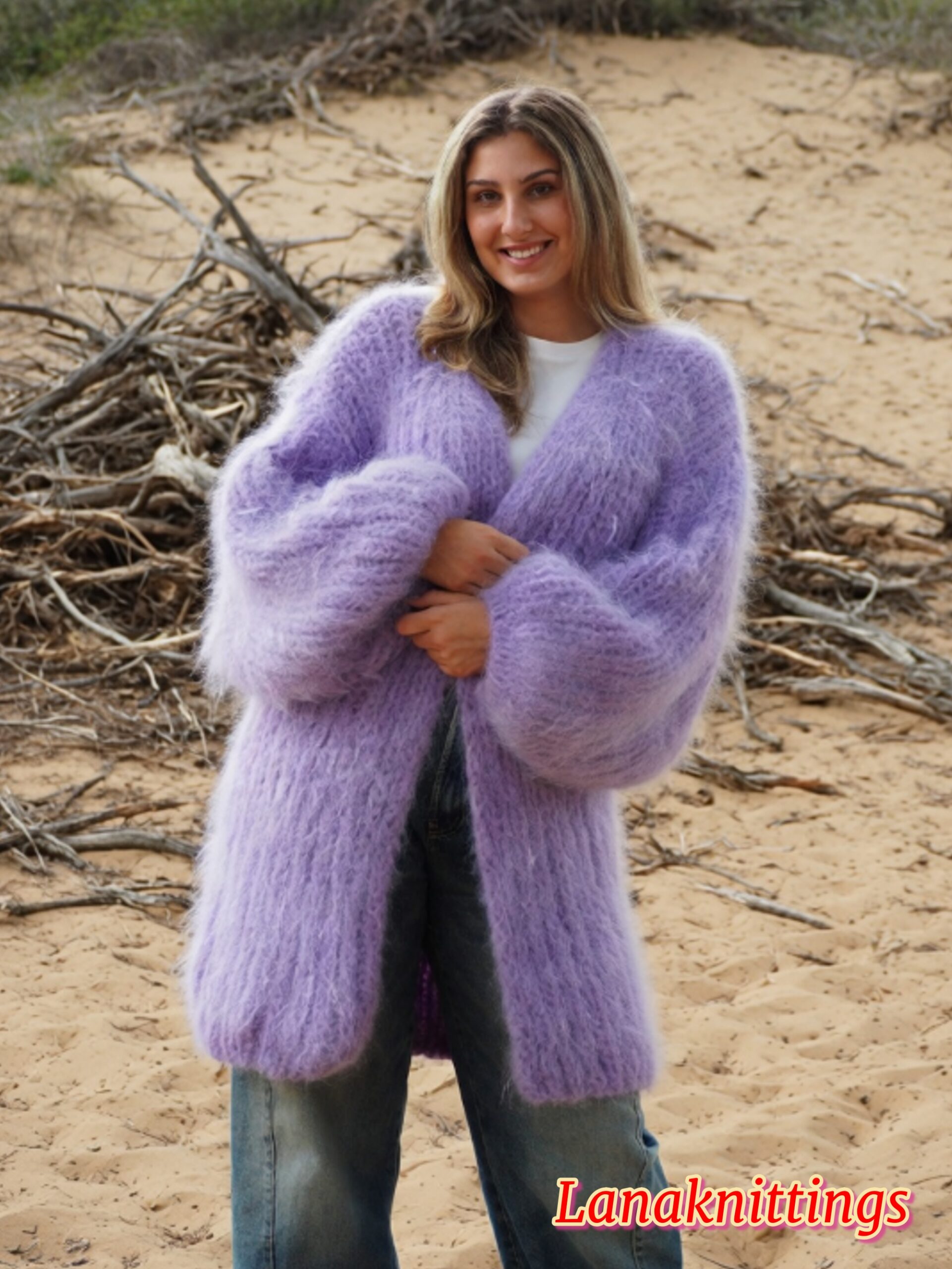 Lavander Mohair Fuzzy Coat Thick Mohair HandKnitted Handmade by LanaKnittings - Image 8