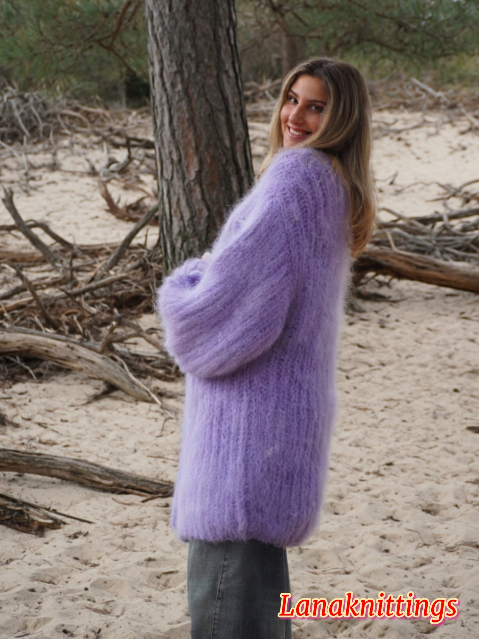 Lavander Mohair Fuzzy Coat Thick Mohair HandKnitted Handmade by LanaKnittings - Image 10