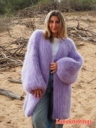 Lavander Mohair Fuzzy Coat Thick Mohair HandKnitted Handmade by LanaKnittings