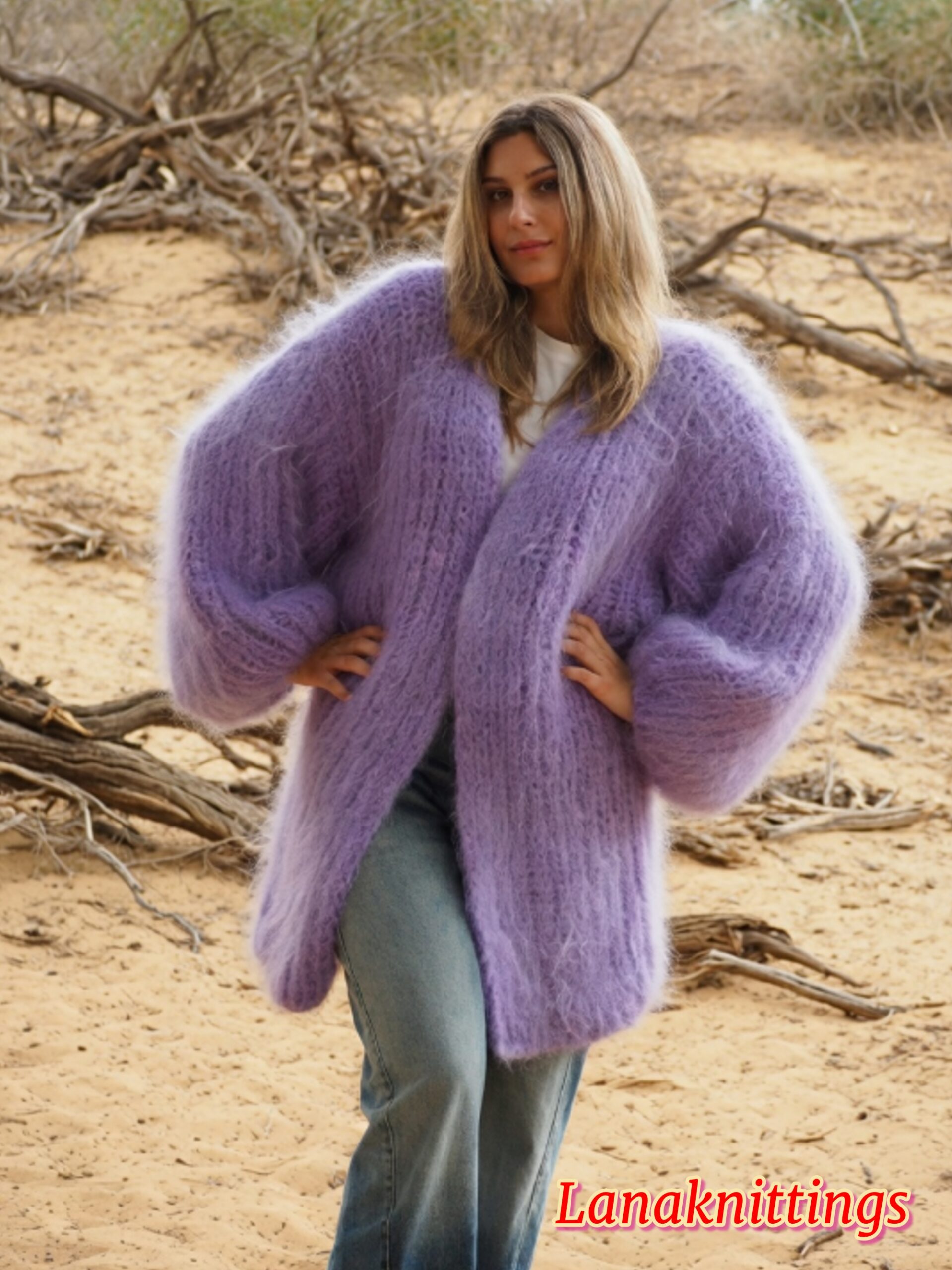 Lavander Mohair Fuzzy Coat Thick Mohair HandKnitted Handmade by LanaKnittings - Image 13