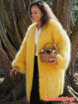 Yellow Mohair Fuzzy Coat Thick Mohair HandKnitted Handmade by LanaKnittings