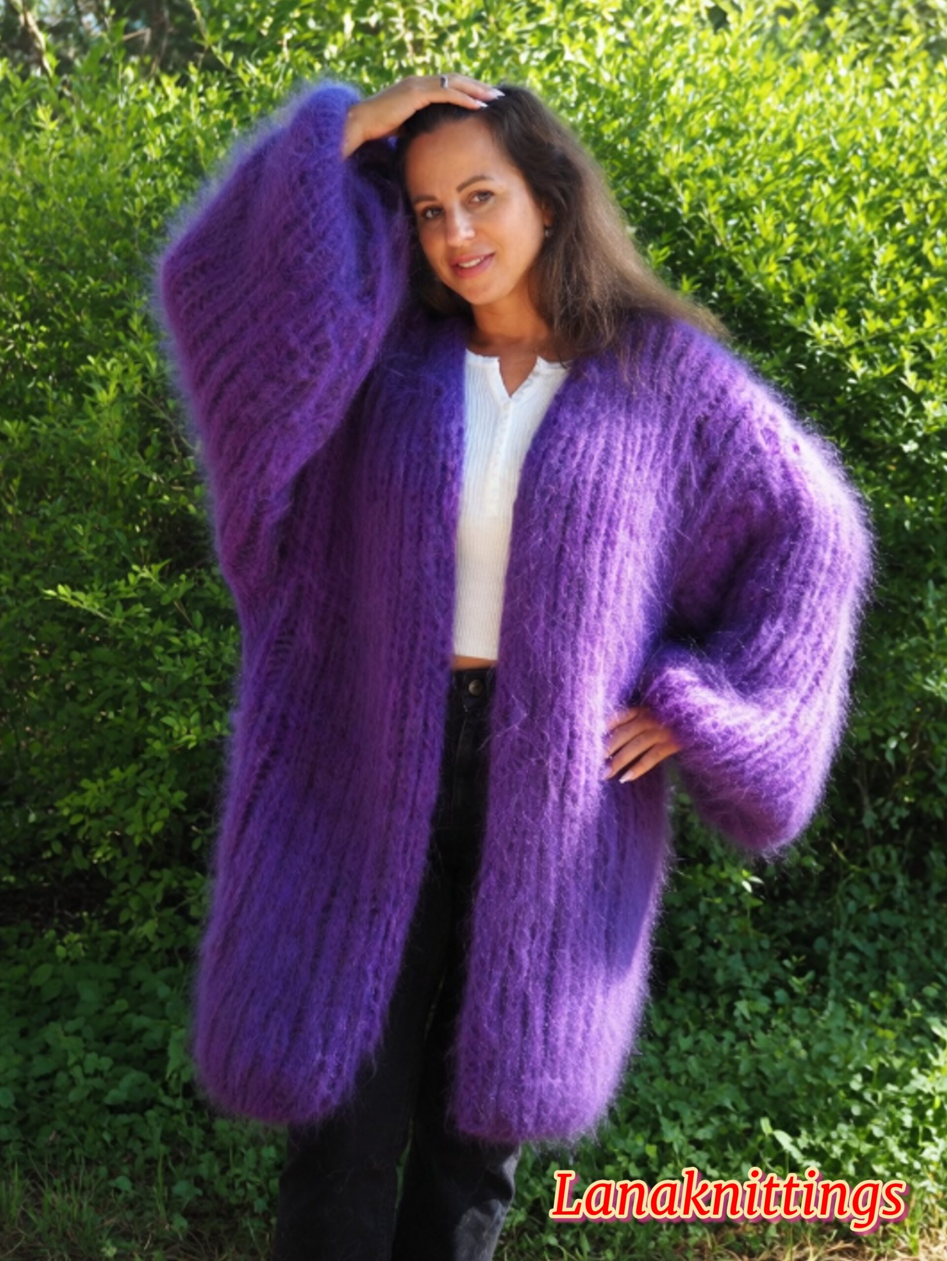 Purple Mohair Fuzzy Coat Thick Mohair HandKnitted Handmade by LanaKnittings - Image 2