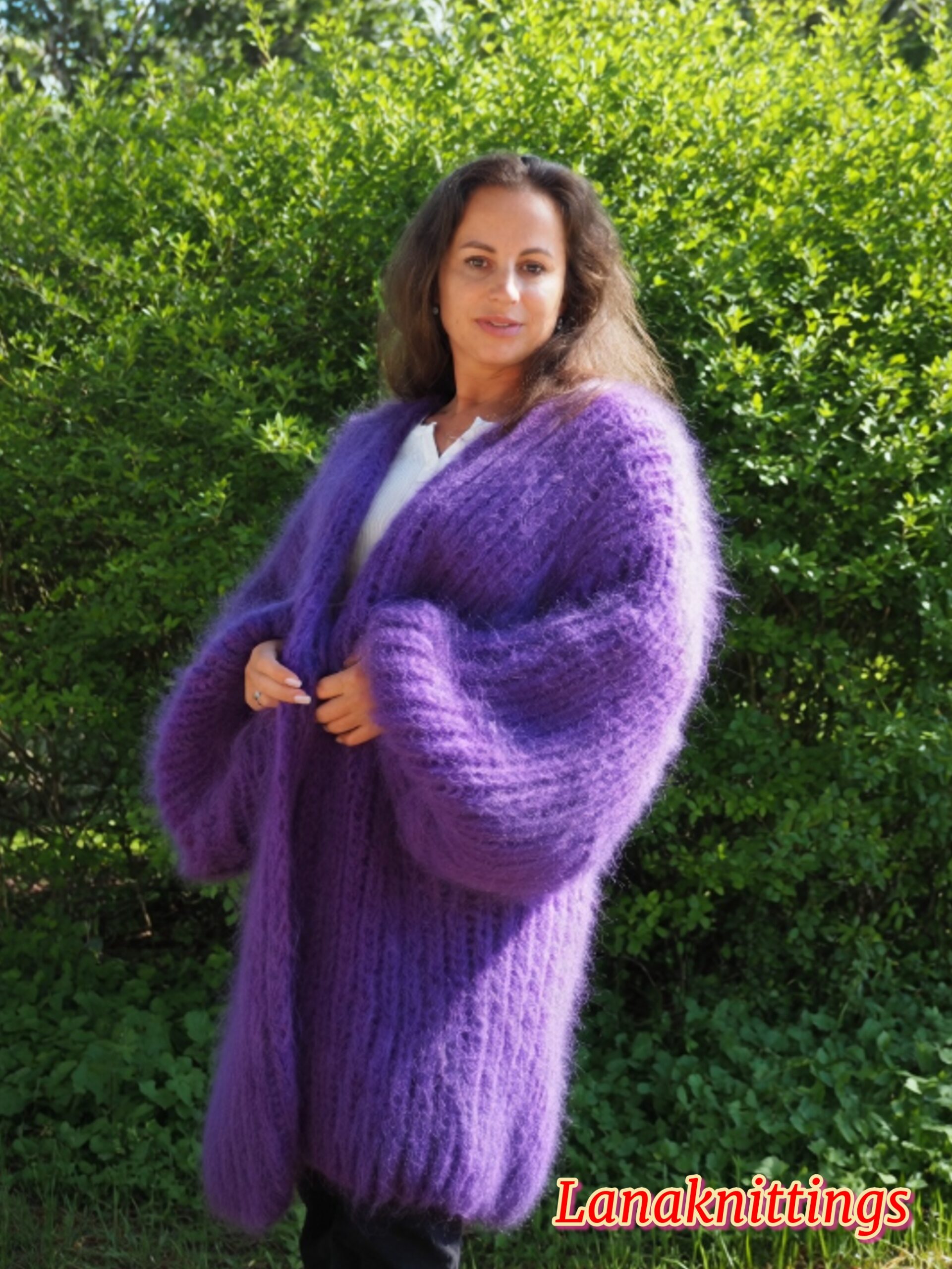 Purple Mohair Fuzzy Coat Thick Mohair HandKnitted Handmade by LanaKnittings - Image 5