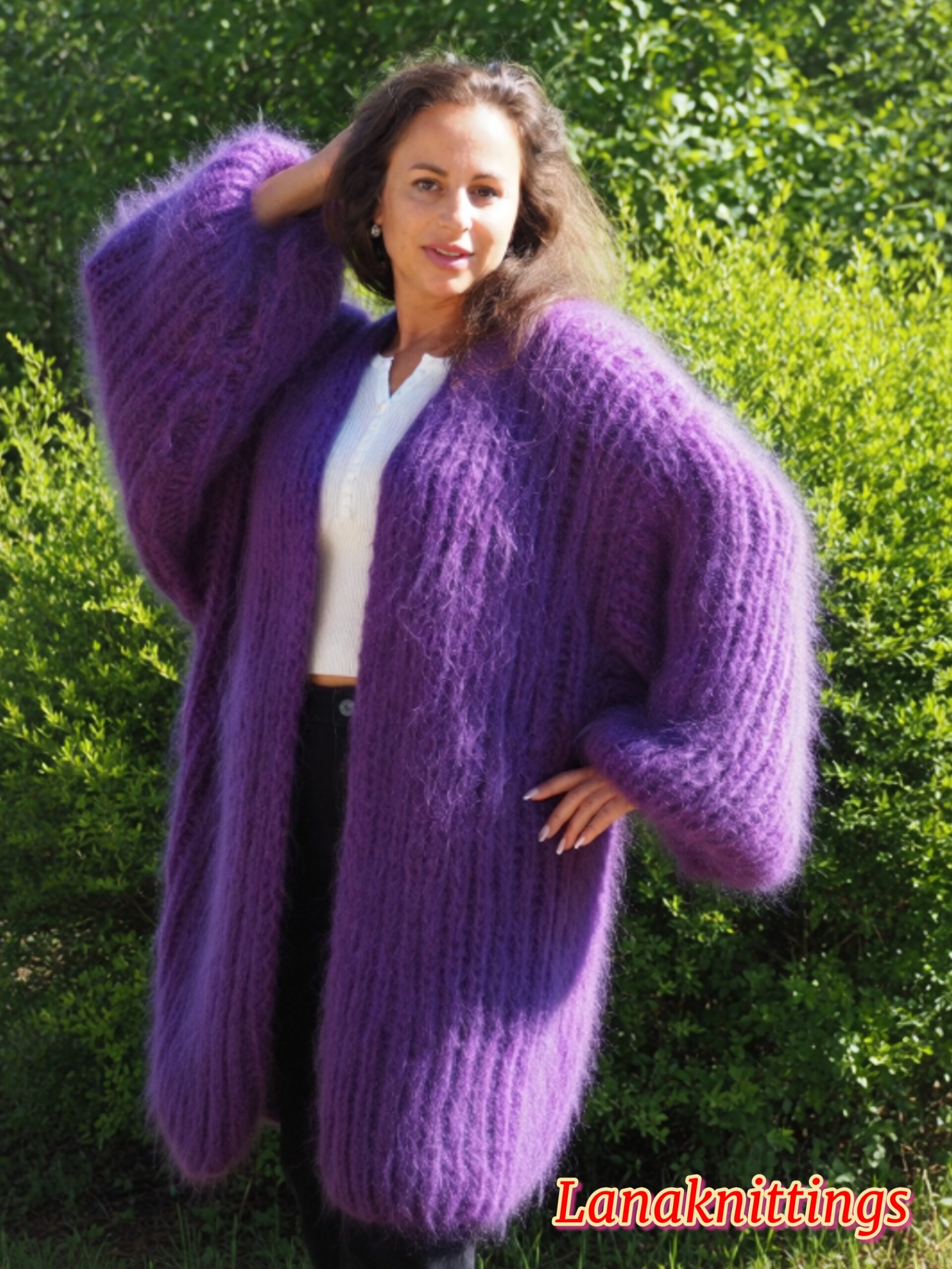 Purple Mohair Fuzzy Coat Thick Mohair HandKnitted Handmade by LanaKnittings - Image 7