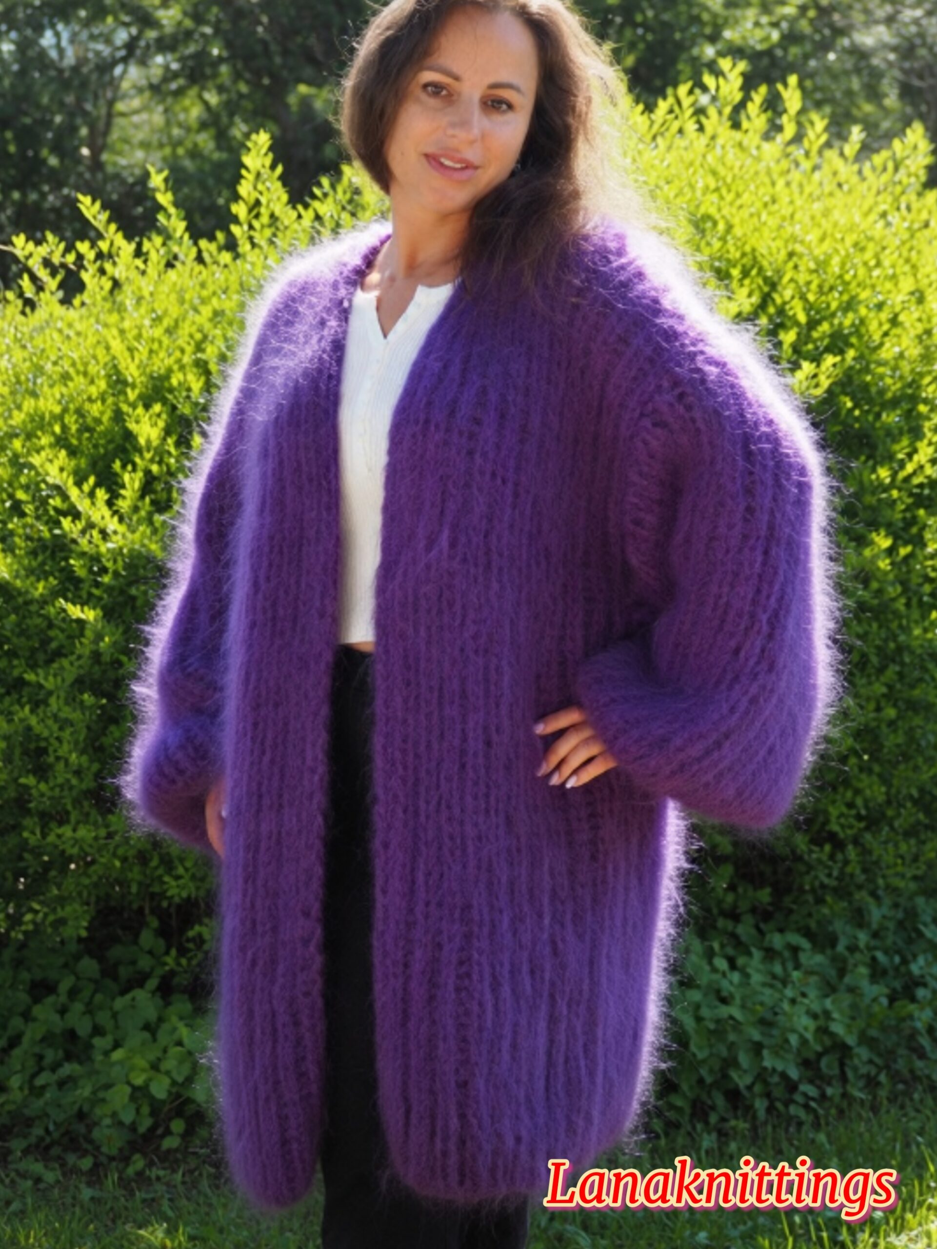 Purple Mohair Fuzzy Coat Thick Mohair HandKnitted Handmade by LanaKnittings - Image 8