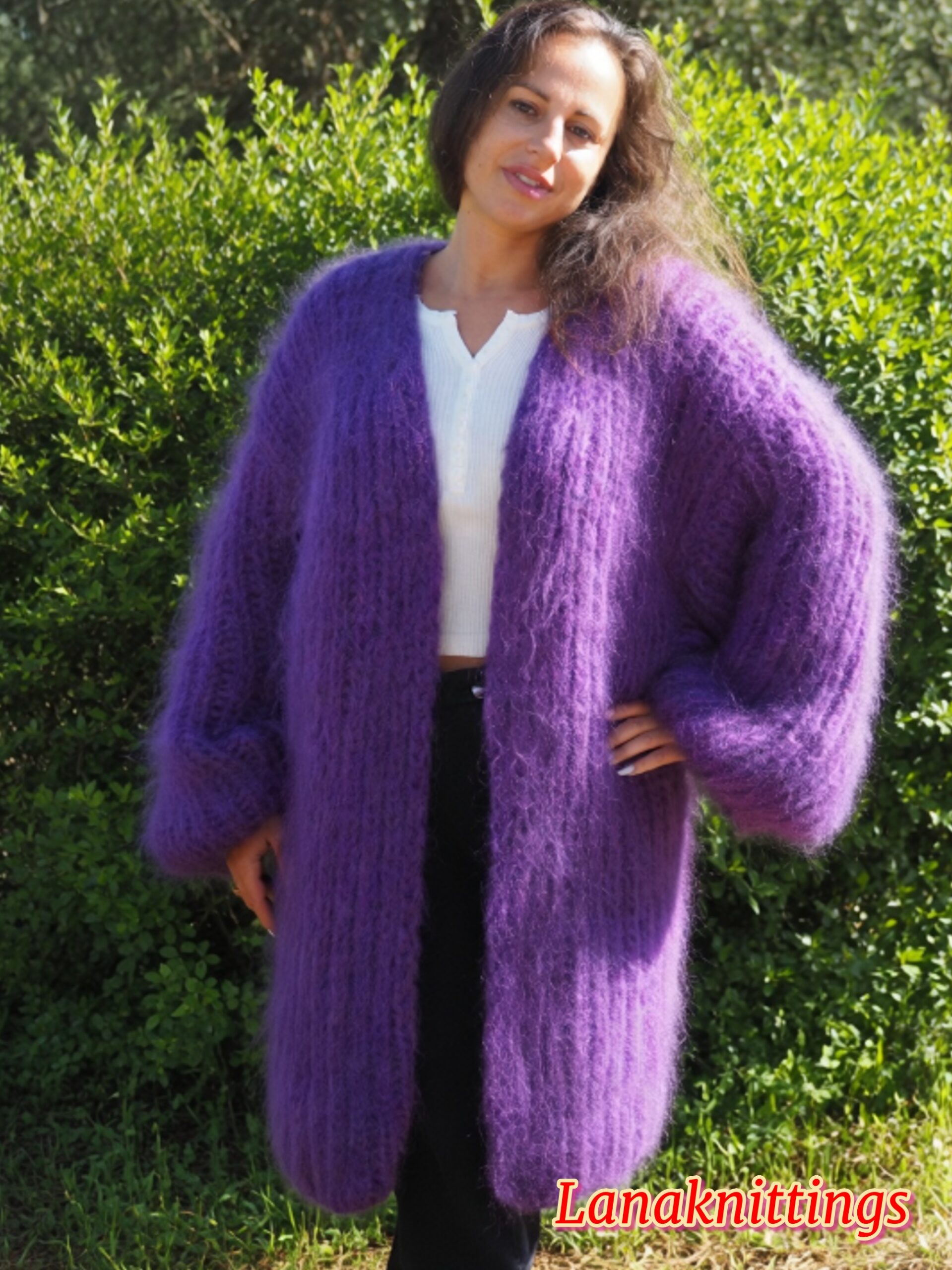 Purple Mohair Fuzzy Coat Thick Mohair HandKnitted Handmade by LanaKnittings - Image 10