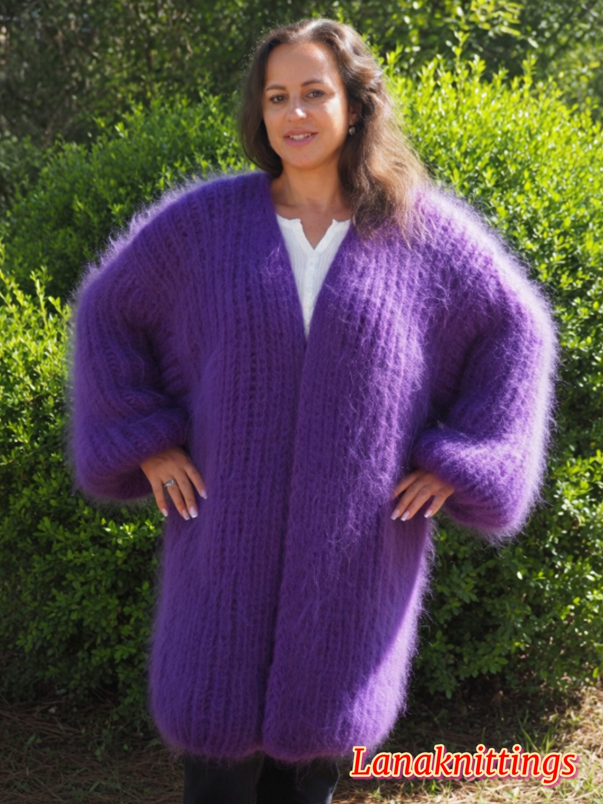 Purple Mohair Fuzzy Coat Thick Mohair HandKnitted Handmade by LanaKnittings - Image 11