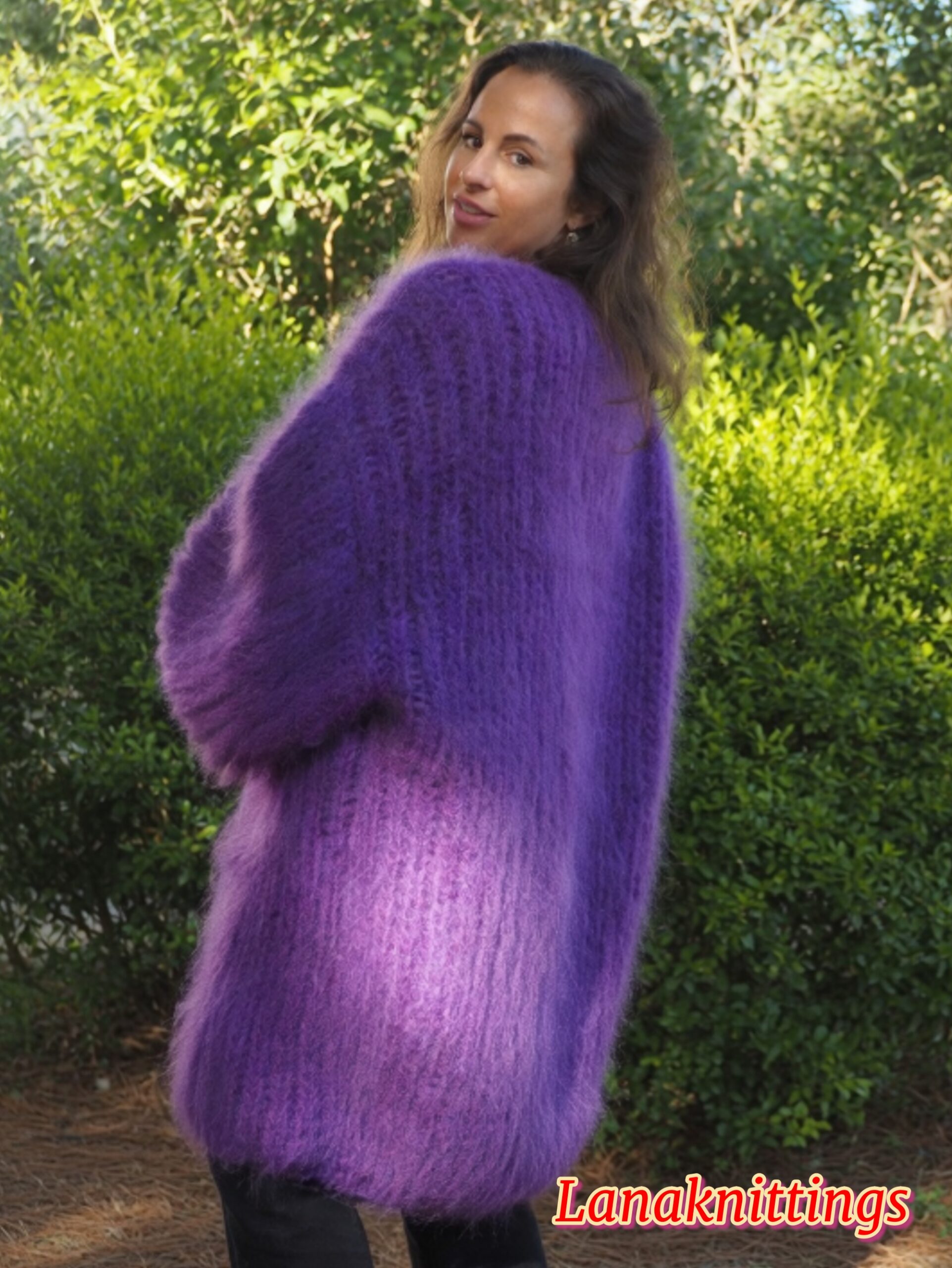 Purple Mohair Fuzzy Coat Thick Mohair HandKnitted Handmade by LanaKnittings - Image 13