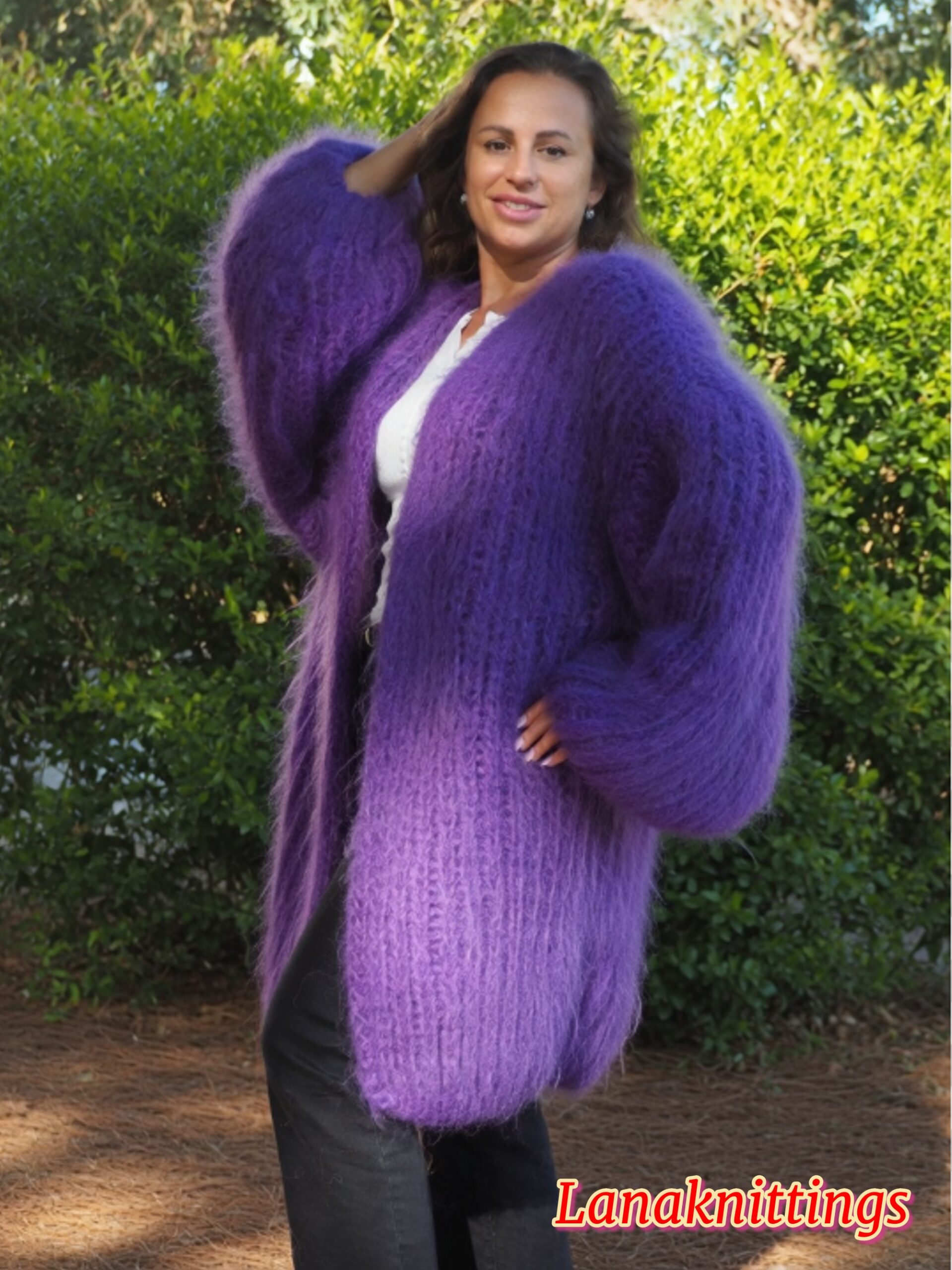 Purple Mohair Fuzzy Coat Thick Mohair HandKnitted Handmade by LanaKnittings - Image 14
