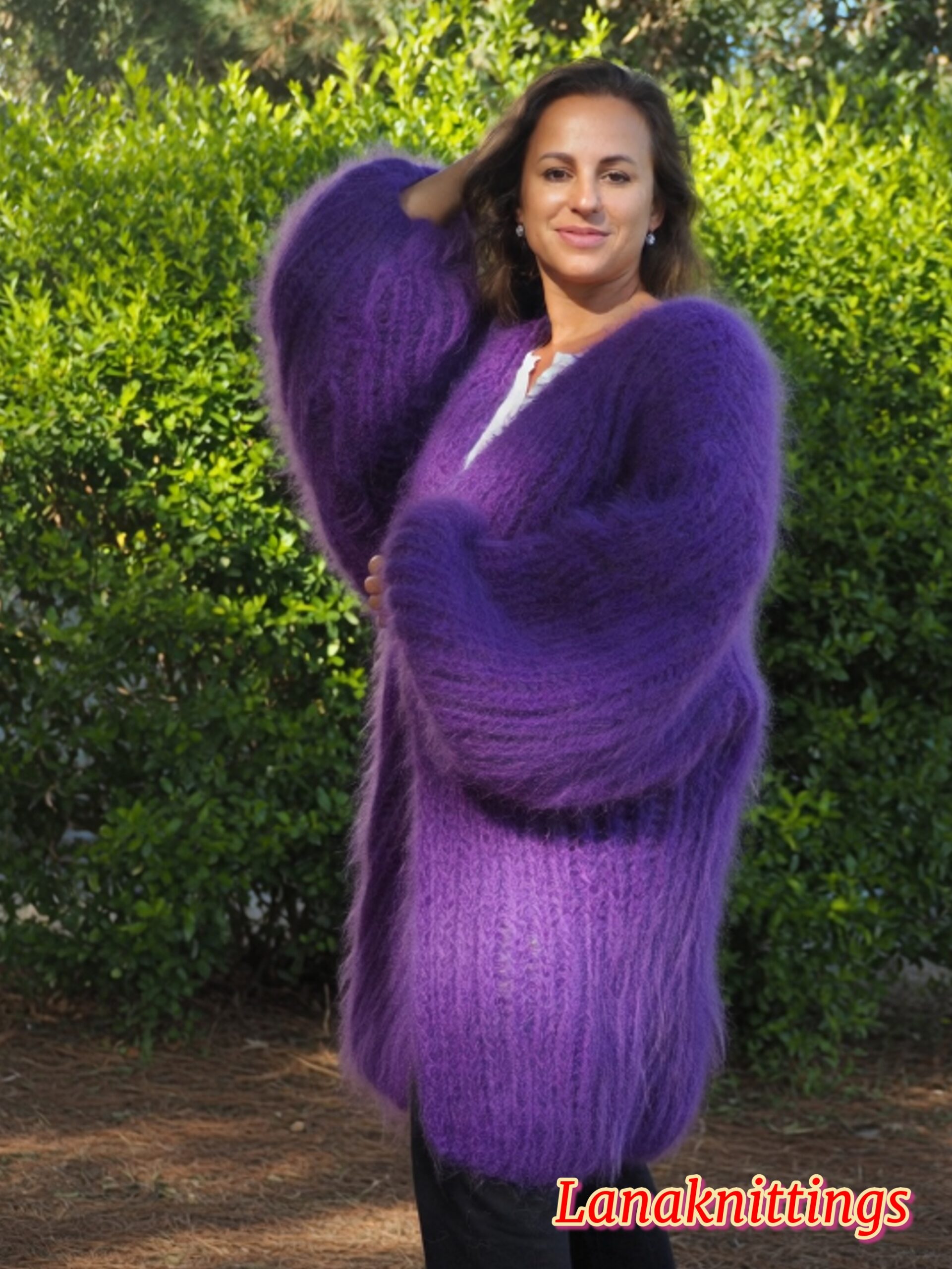 Purple Mohair Fuzzy Coat Thick Mohair HandKnitted Handmade by LanaKnittings - Image 12