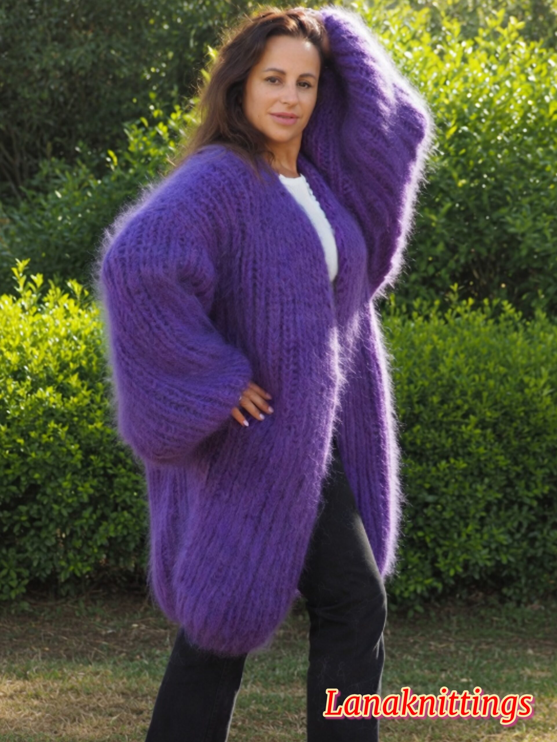 Purple Mohair Fuzzy Coat Thick Mohair HandKnitted Handmade by LanaKnittings - Image 15