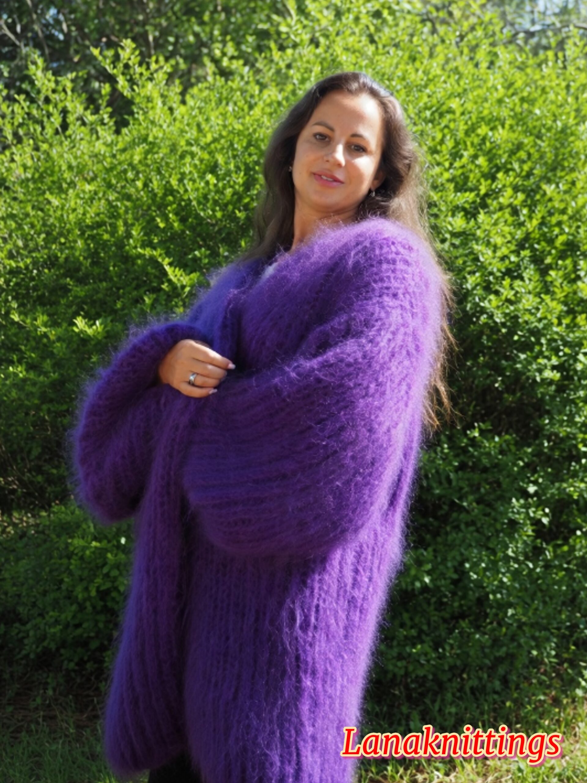 Purple Mohair Fuzzy Coat Thick Mohair HandKnitted Handmade by LanaKnittings - Image 16