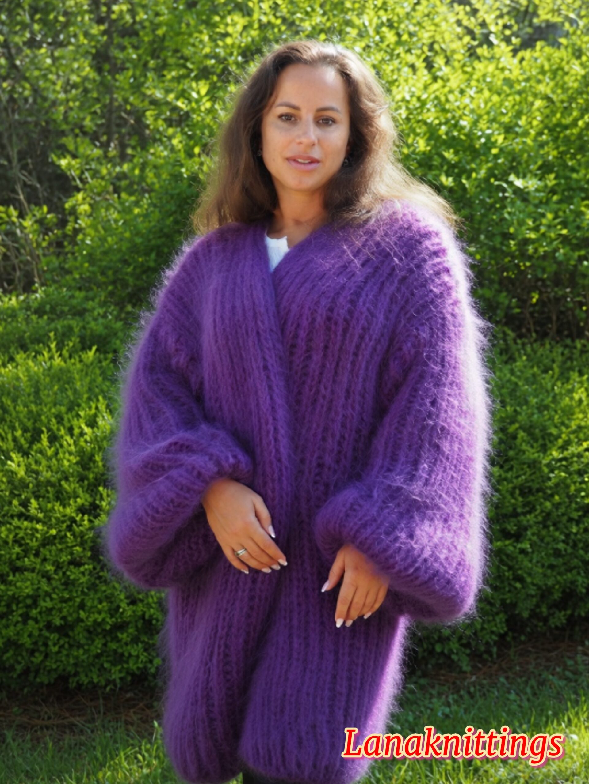 Purple Mohair Fuzzy Coat Thick Mohair HandKnitted Handmade by LanaKnittings - Image 17