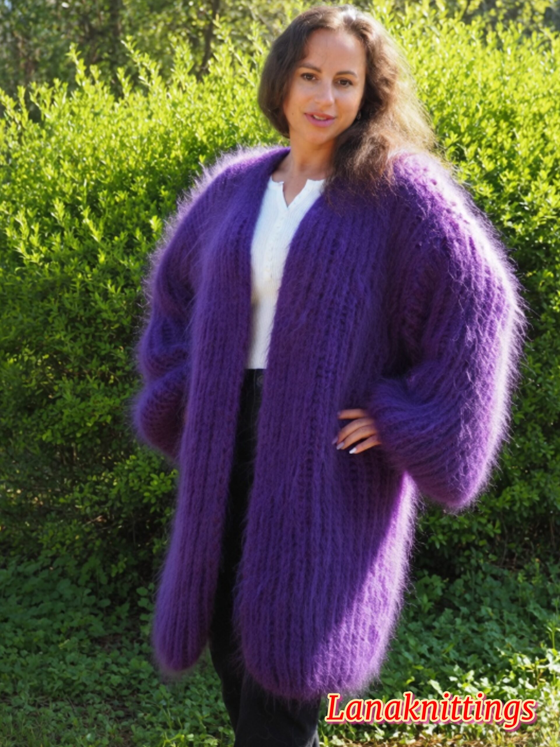 Purple Mohair Fuzzy Coat Thick Mohair HandKnitted Handmade by LanaKnittings - Image 4