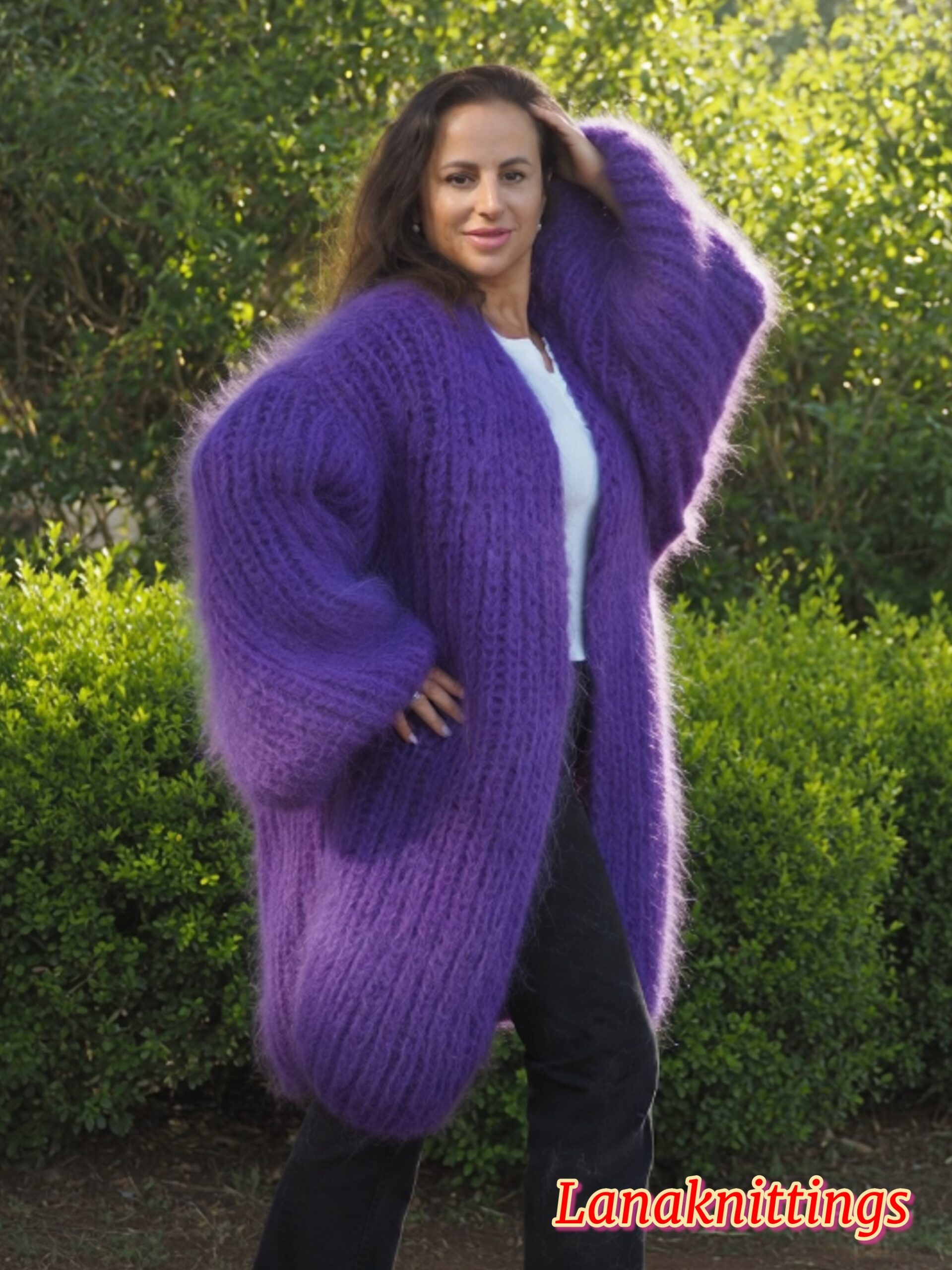 Purple Mohair Fuzzy Coat Thick Mohair HandKnitted Handmade by LanaKnittings - Image 3