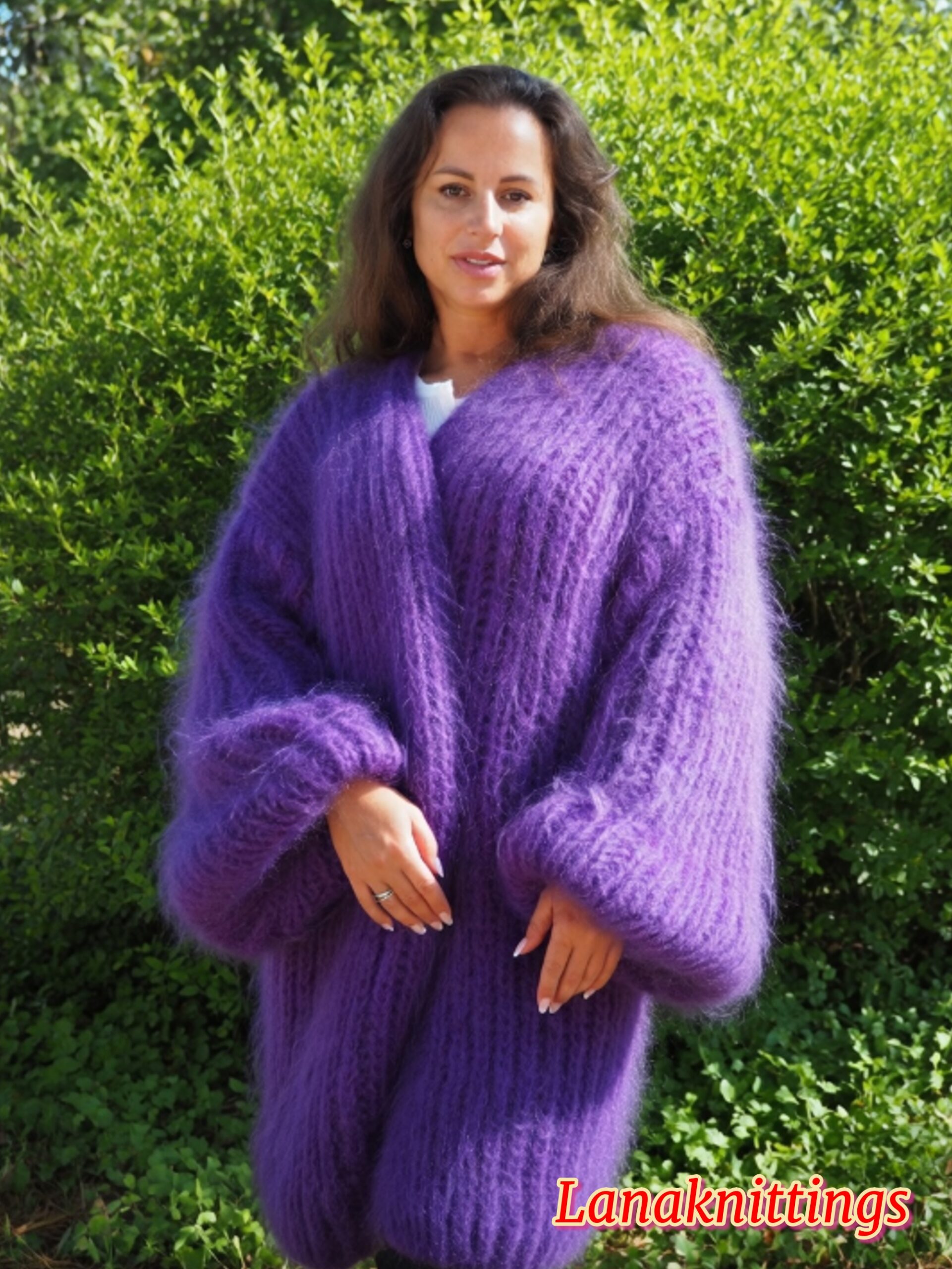 Purple Mohair Fuzzy Coat Thick Mohair HandKnitted Handmade by LanaKnittings - Image 6