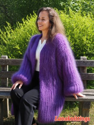 Purple Mohair Fuzzy Coat Thick Mohair HandKnitted Handmade by LanaKnittings