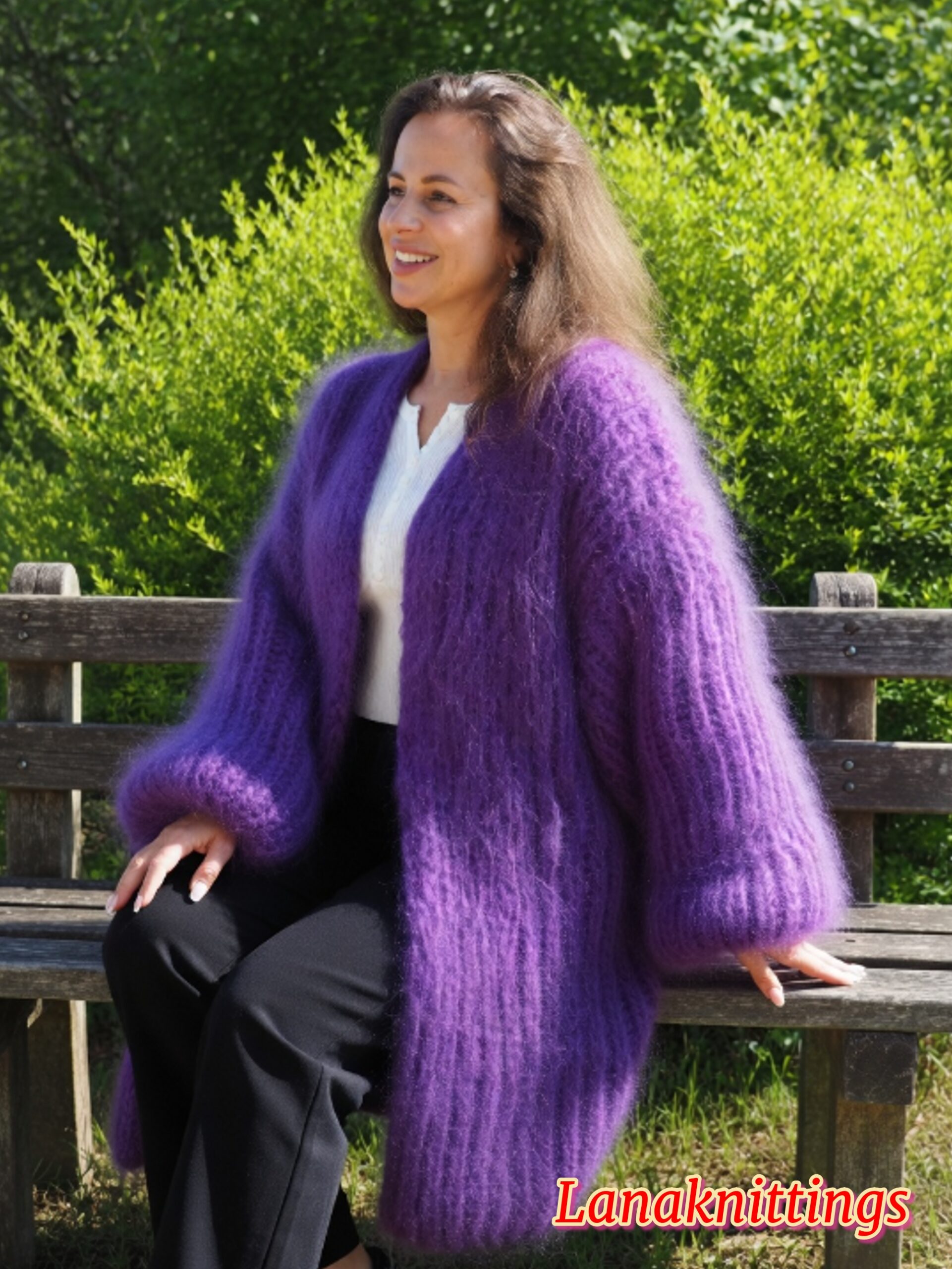 Purple Mohair Fuzzy Coat Thick Mohair HandKnitted Handmade by LanaKnittings