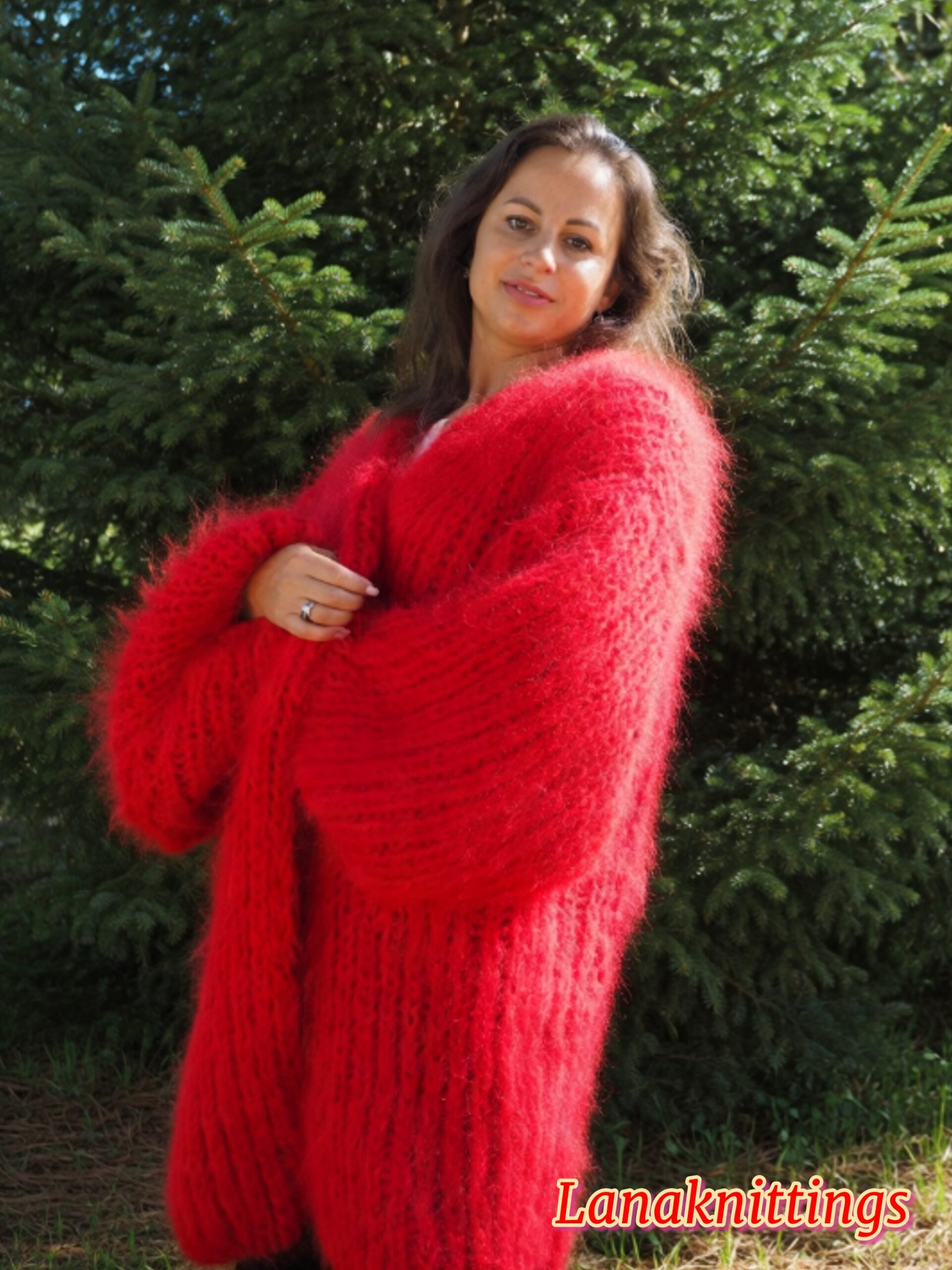 Red Mohair Fuzzy Coat Thick Mohair HandKnitted Handmade by LanaKnittings - Image 18