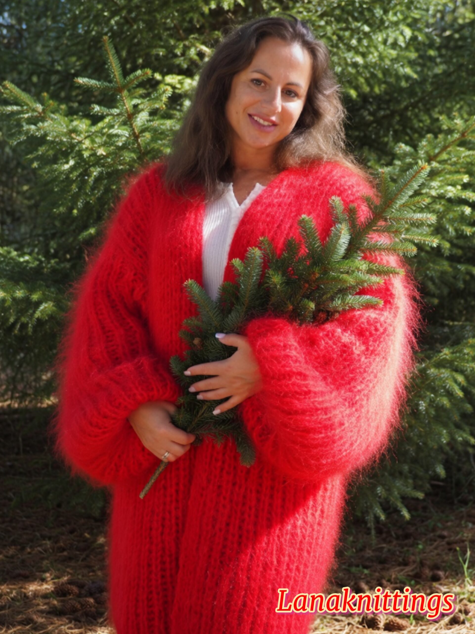 Red Mohair Fuzzy Coat Thick Mohair HandKnitted Handmade by LanaKnittings - Image 9