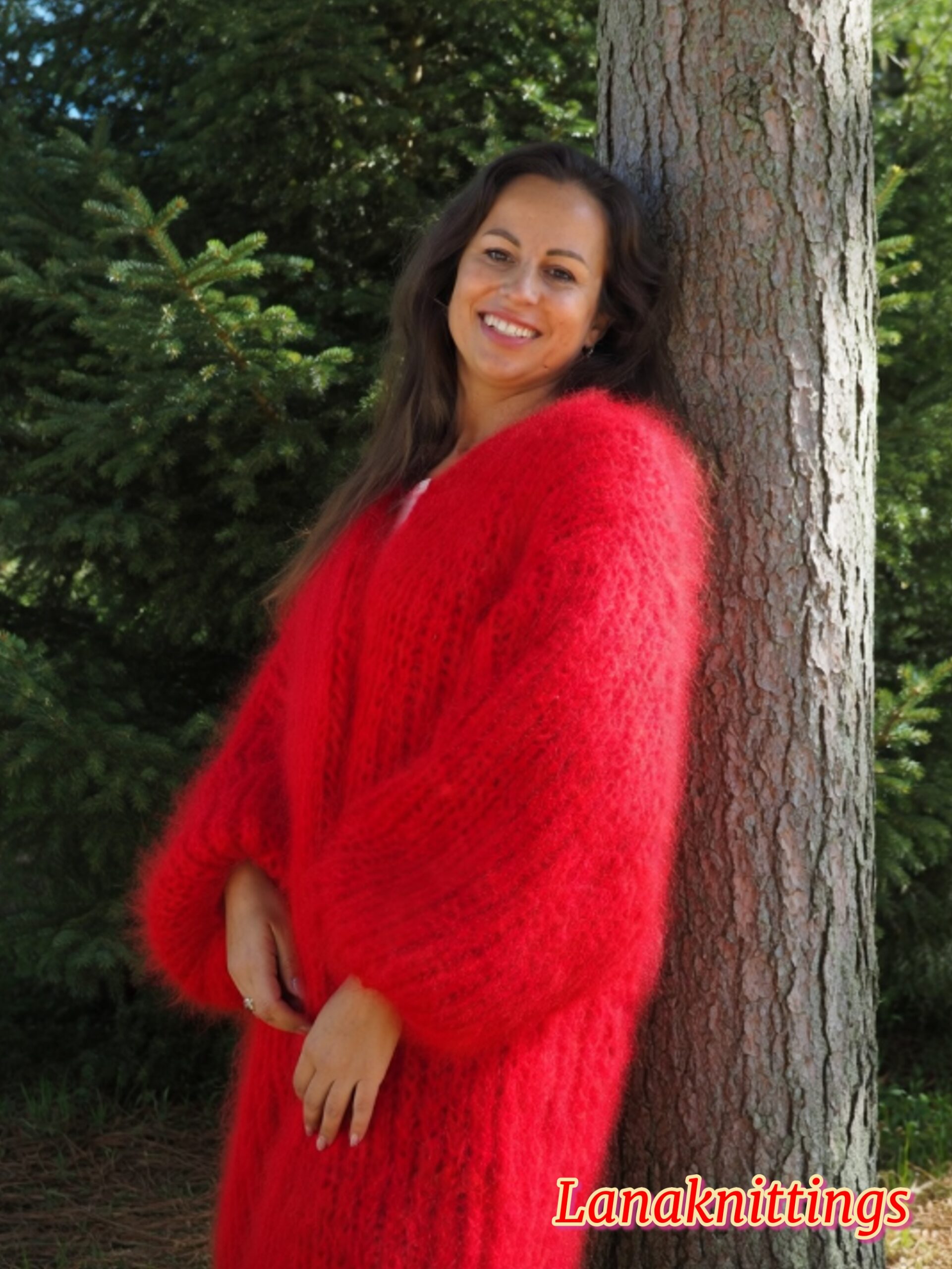 Red Mohair Fuzzy Coat Thick Mohair HandKnitted Handmade by LanaKnittings - Image 19