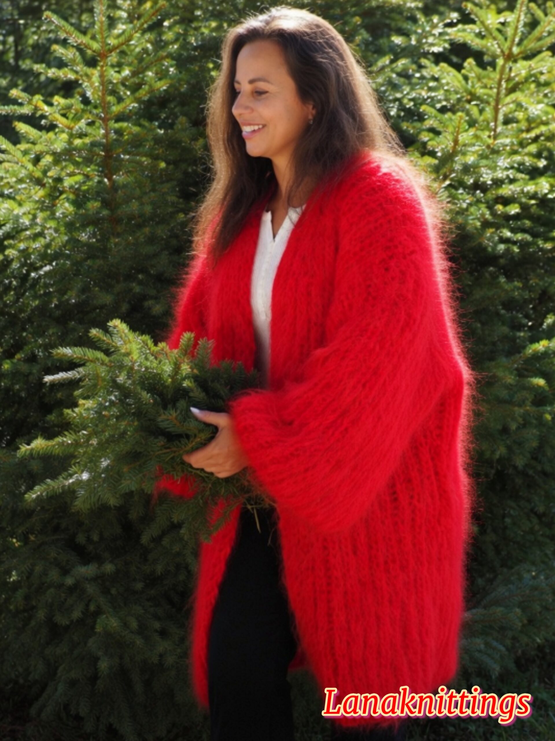 Red Mohair Fuzzy Coat Thick Mohair HandKnitted Handmade by LanaKnittings - Image 7