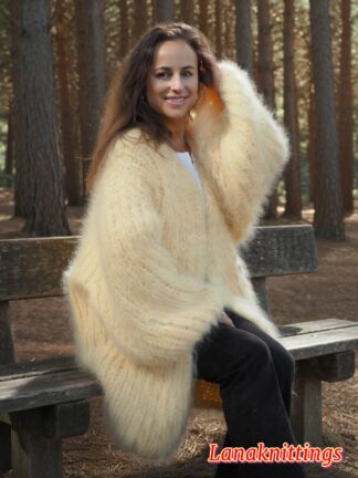 Ivory Mohair Fuzzy Coat Thick Mohair HandKnitted Handmade by LanaKnittings