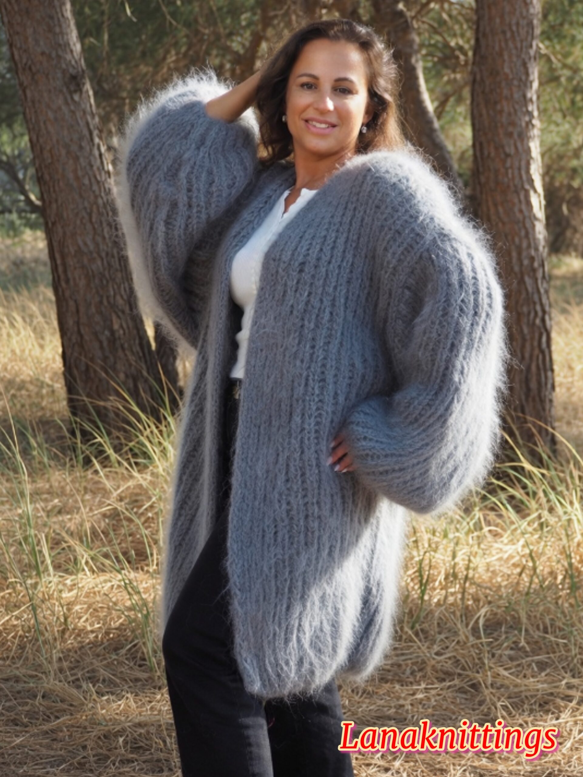 Gray Mohair Fuzzy Coat Thick Mohair HandKnitted Handmade by LanaKnittings - Image 4