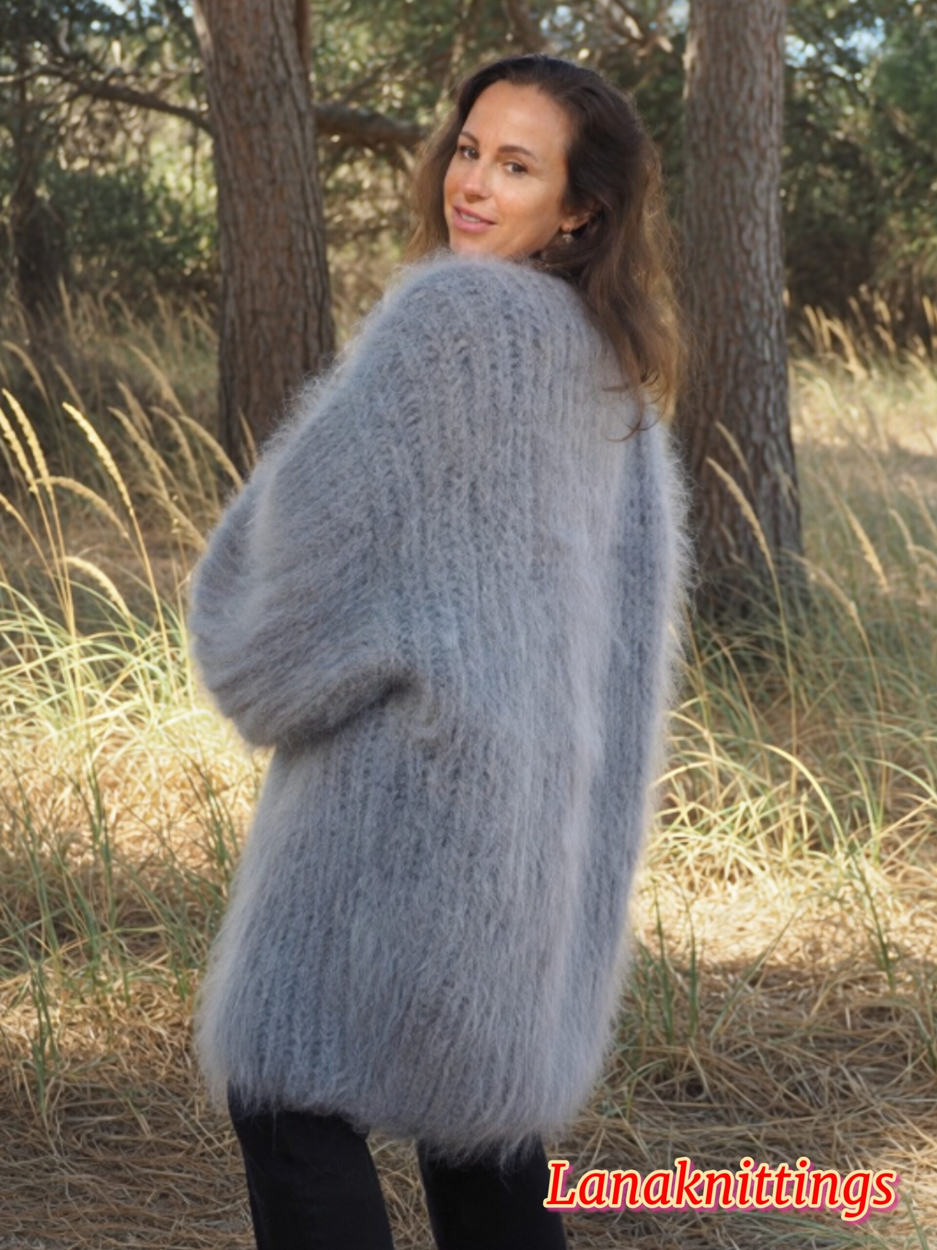 Gray Mohair Fuzzy Coat Thick Mohair HandKnitted Handmade by LanaKnittings - Image 6