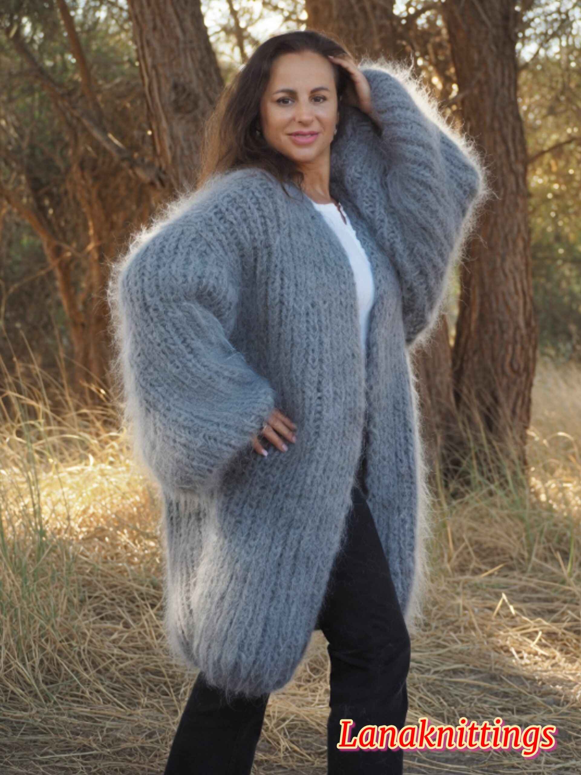 Gray Mohair Fuzzy Coat Thick Mohair HandKnitted Handmade by LanaKnittings - Image 7