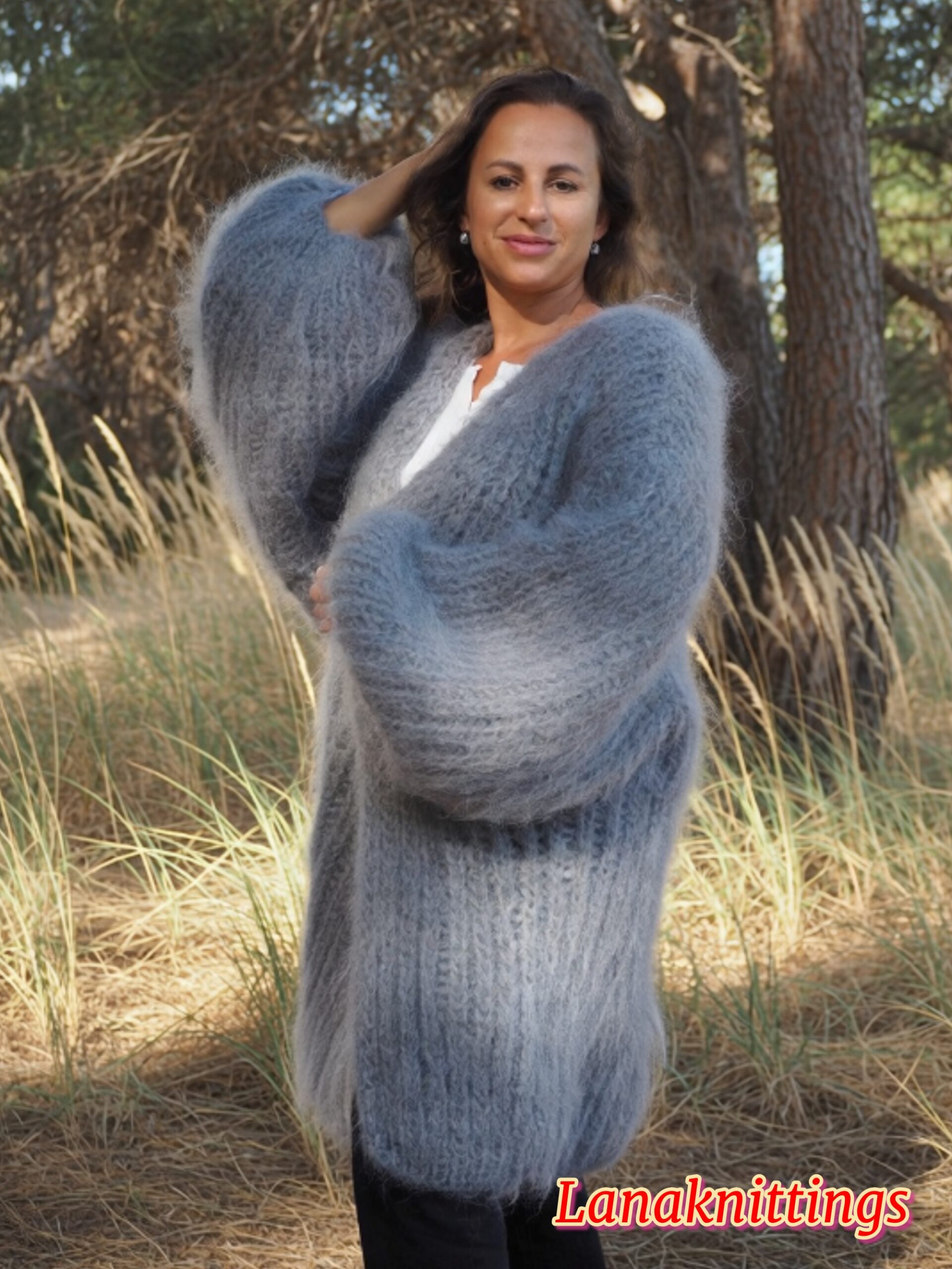 Gray Mohair Fuzzy Coat Thick Mohair HandKnitted Handmade by LanaKnittings - Image 8