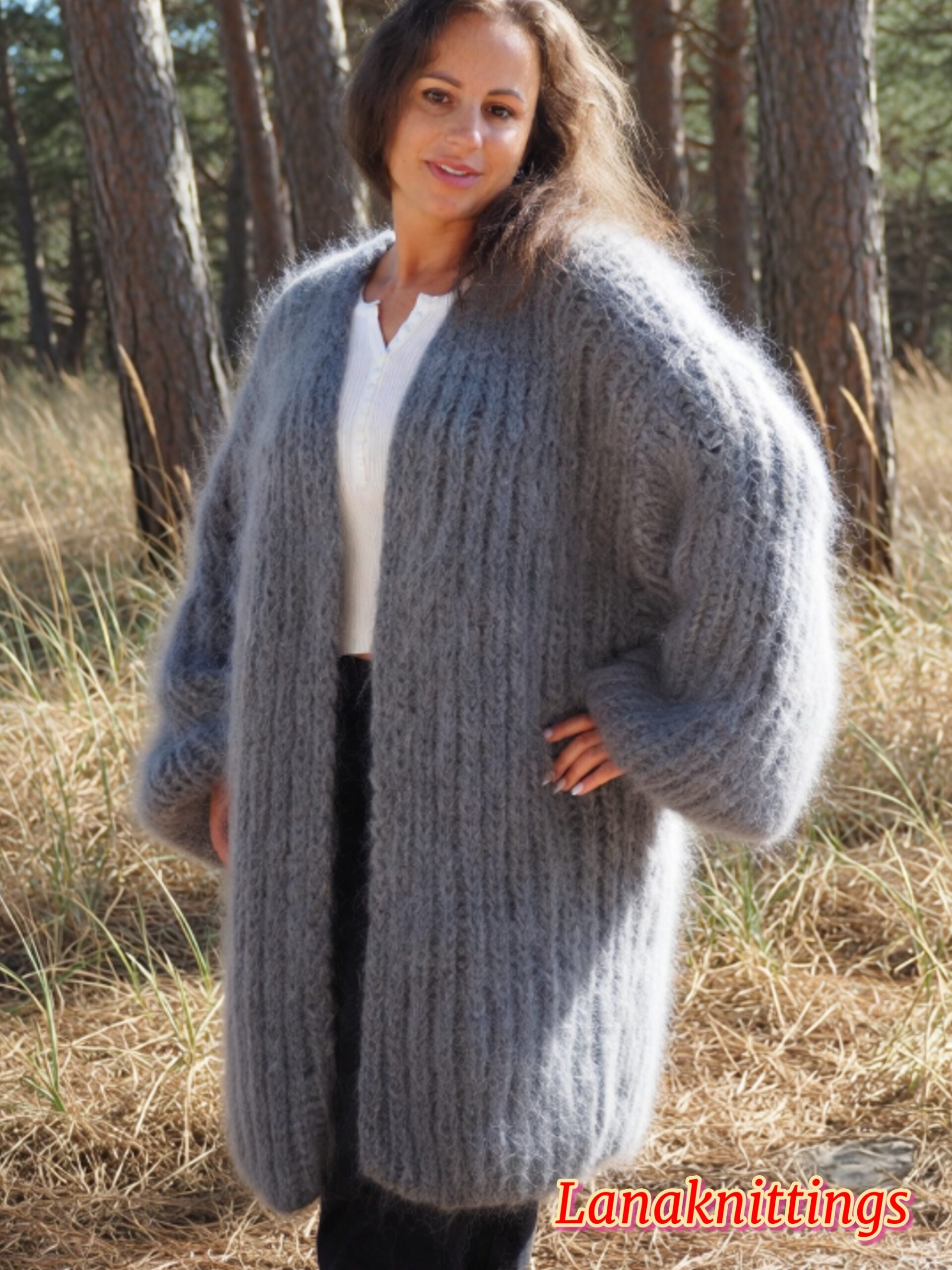 Gray Mohair Fuzzy Coat Thick Mohair HandKnitted Handmade by LanaKnittings - Image 2