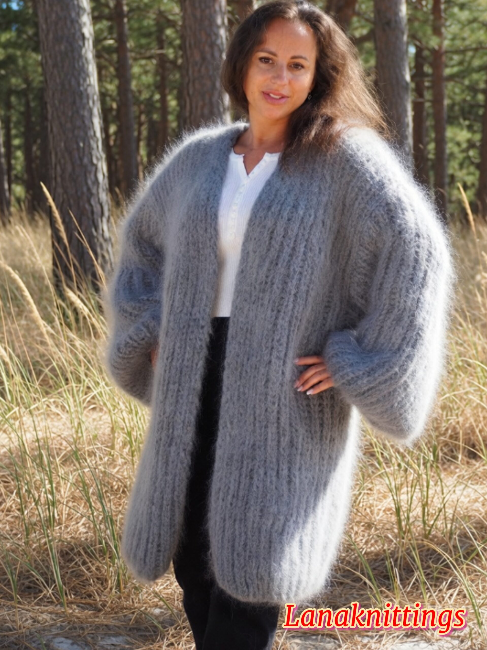 Gray Mohair Fuzzy Coat Thick Mohair HandKnitted Handmade by LanaKnittings - Image 9