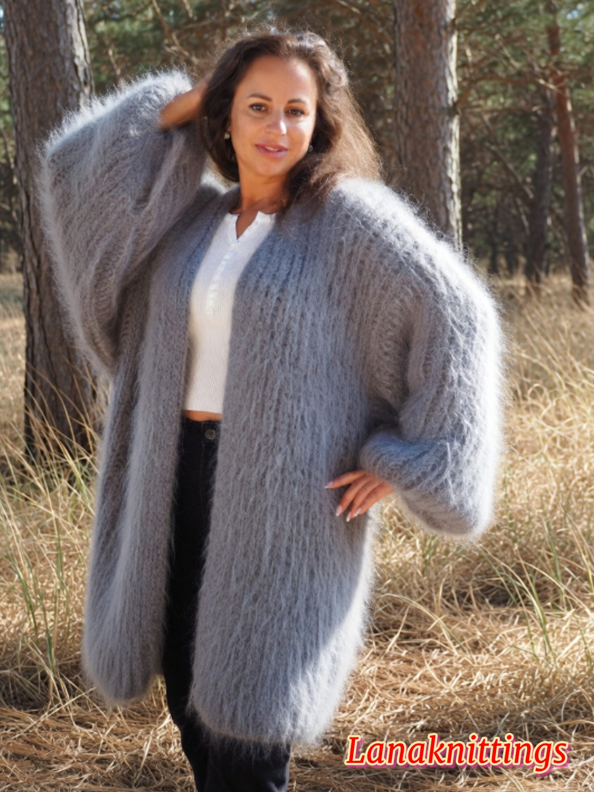 Gray Mohair Fuzzy Coat Thick Mohair HandKnitted Handmade by LanaKnittings - Image 10