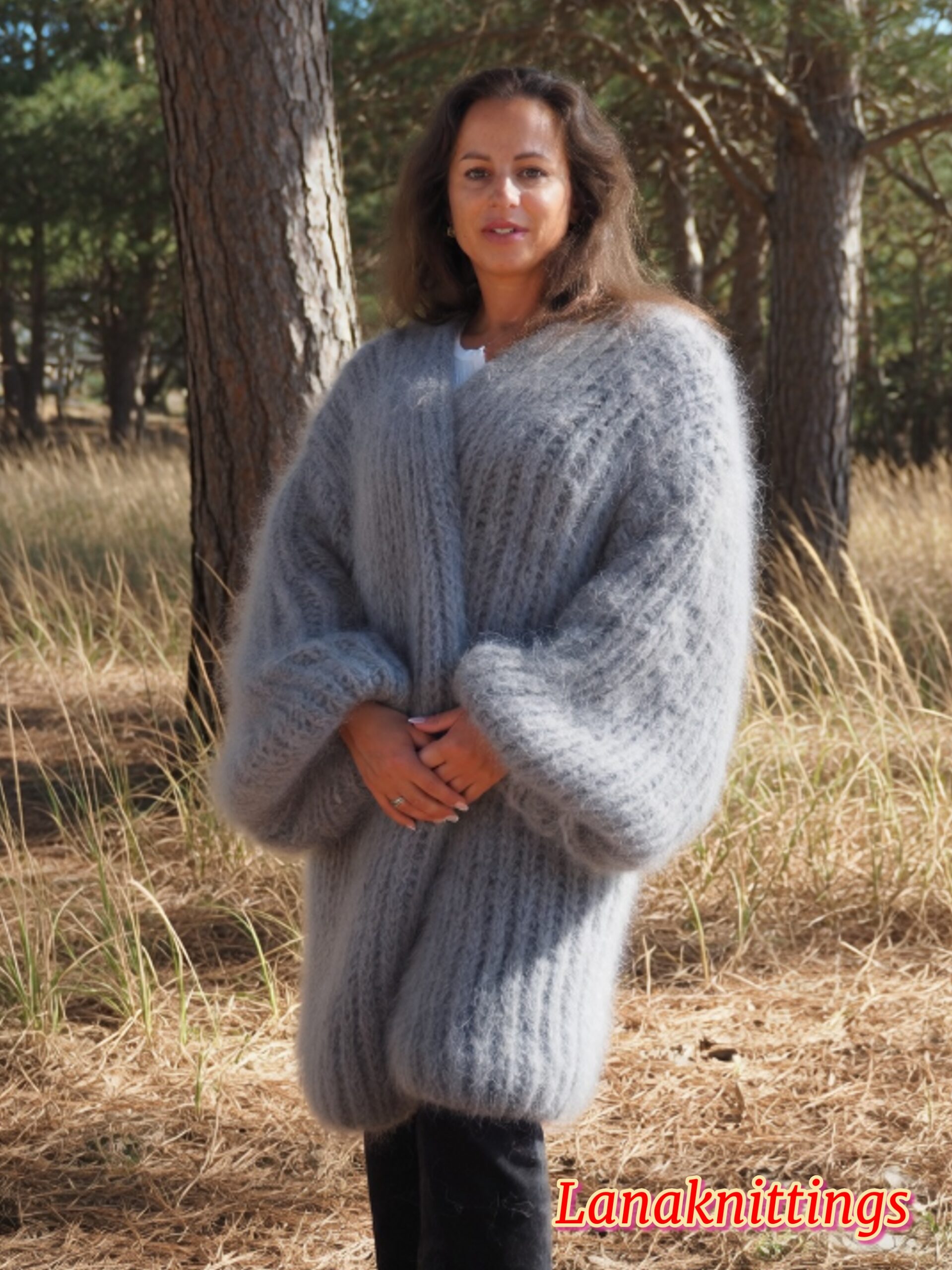 Gray Mohair Fuzzy Coat Thick Mohair HandKnitted Handmade by LanaKnittings - Image 11