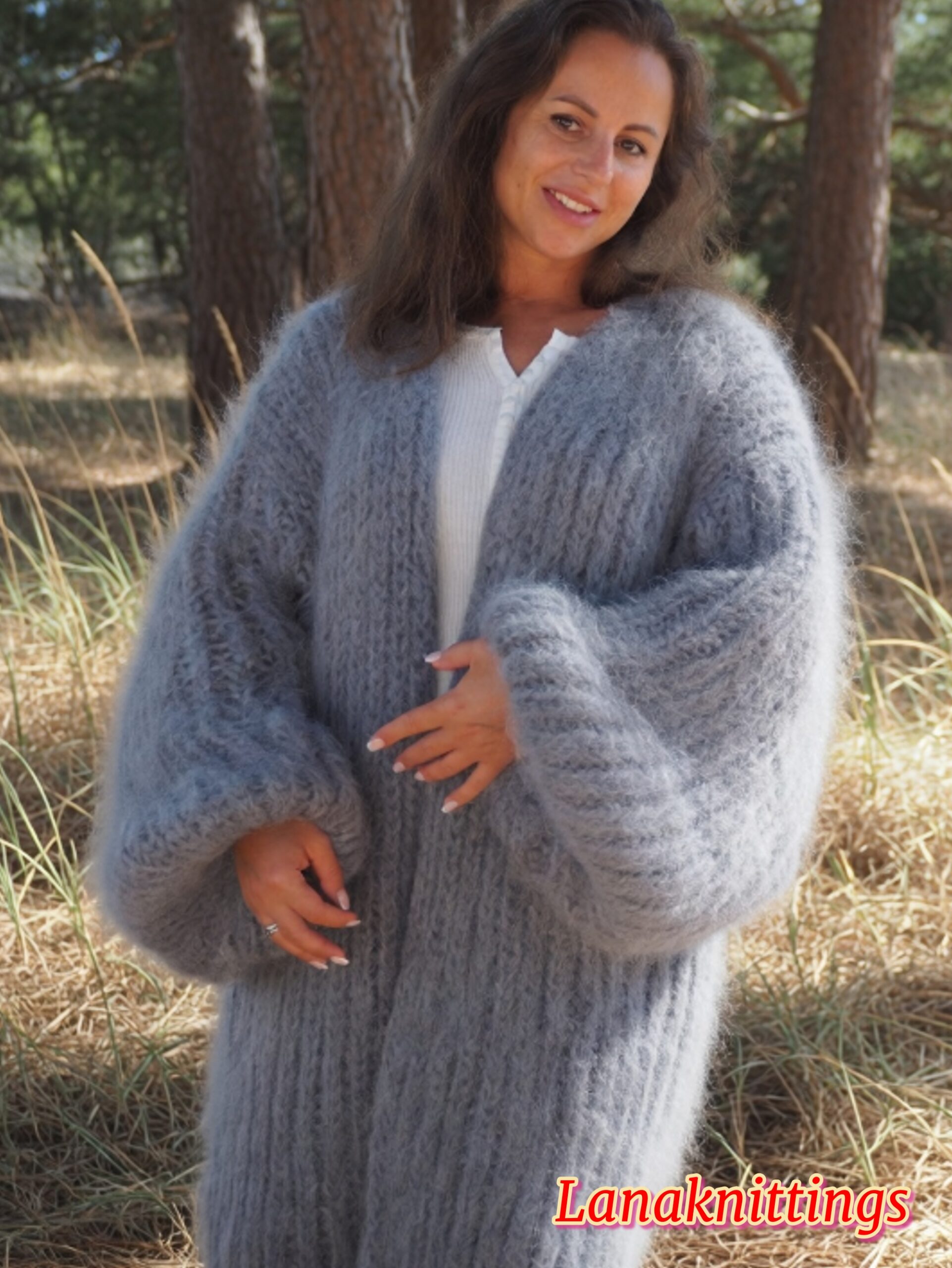 Gray Mohair Fuzzy Coat Thick Mohair HandKnitted Handmade by LanaKnittings - Image 3