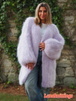 Light Purple Mohair Fuzzy Coat Thick Mohair HandKnitted Handmade by LanaKnittings