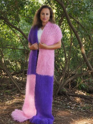 Mohair Scarf  Pink and Purple Fuzzy HandKnitted by LanaKnittings
