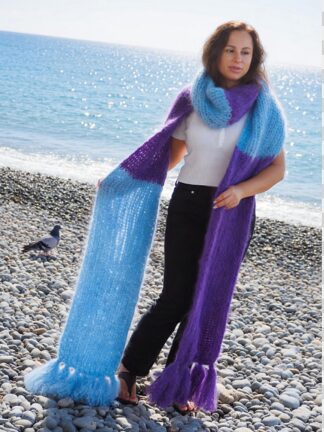 Mohair Scarf Light Blue and Purple Extra Fuzzy Hot HandKnitted by LanaKnittings