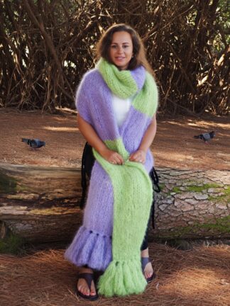 Mohair Scarf Lavander and Light Green Fuzzy HandKnitted by LanaKnittings