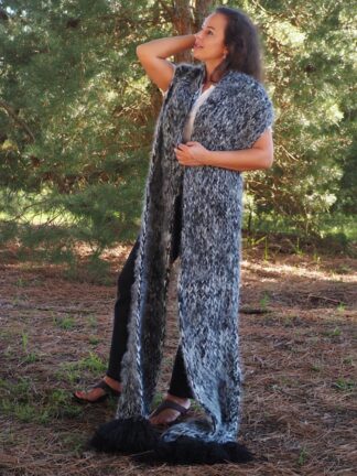 Mohair Scarf Black and White Extra Fuzzy Hot HandKnitted by LanaKnittings