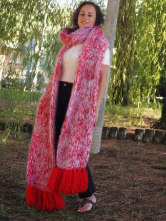 Mohair Scarf Red and Light Purple Extra Fuzzy Hot HandKnitted by LanaKnittings