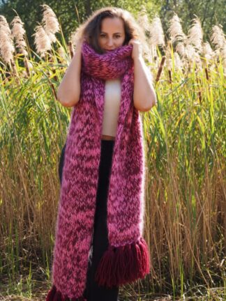 Mohair Scarf Burgundy  and Pink Extra Fuzzy Hot HandKnitted by LanaKnittings